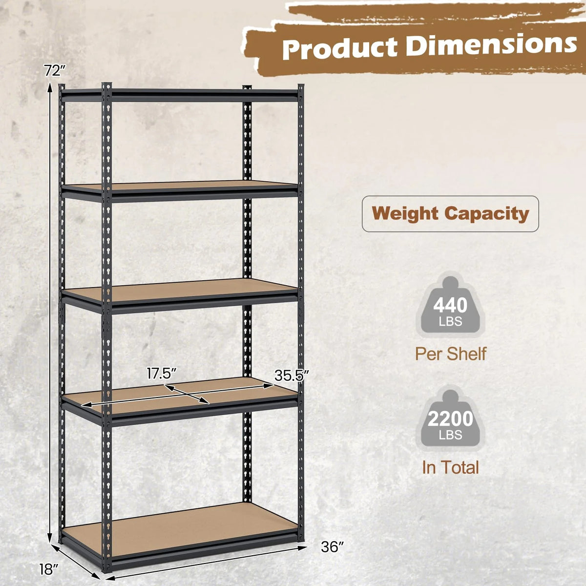 Giantex Multi-Use Storage Shelf for Warehouse Pantry Kitchen (36" W x 18" D x 72" H) - Product image 7