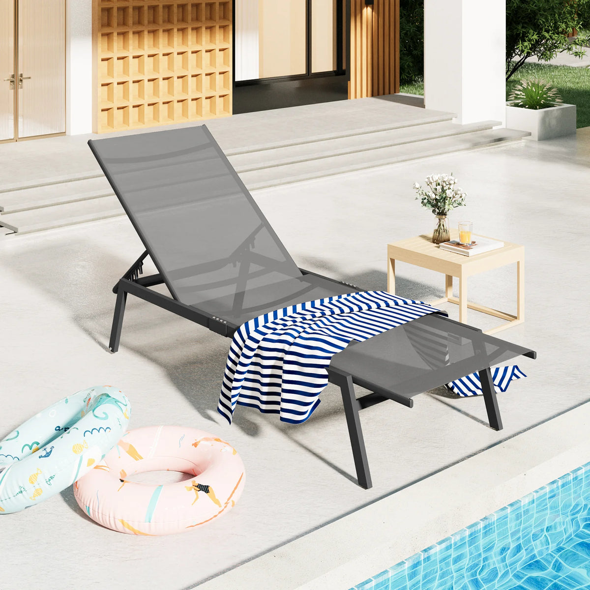 AECOJOY Patio Lounge Chairs, Outdoor Chaise Lounge with Wheels, Dark Grey - Product image 2