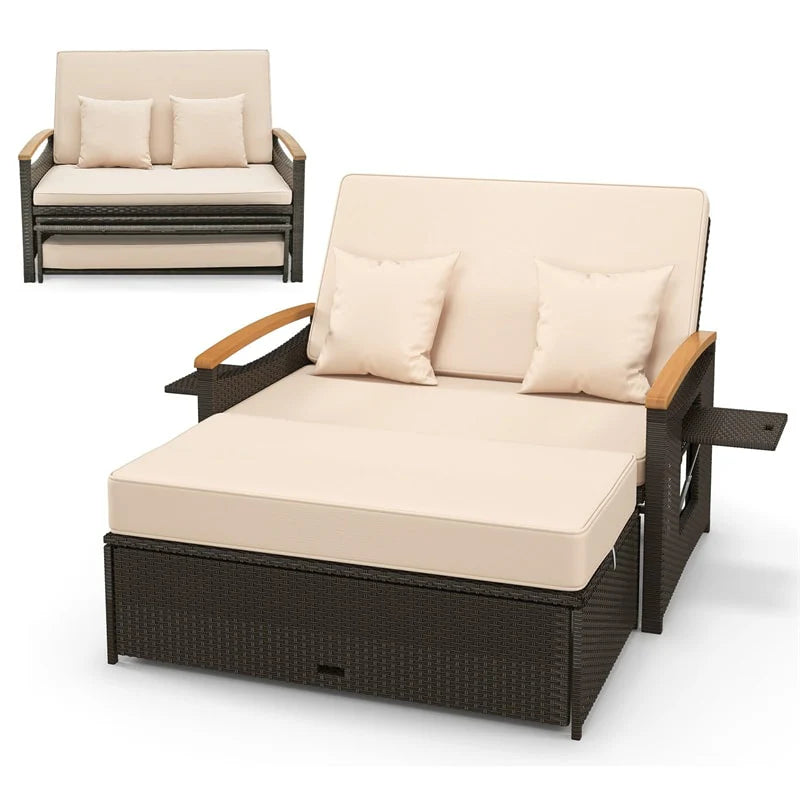 Patio Rattan Daybed with Adjustable Backrest, 2-Person Outdoor Wicker Loveseat with Storage Ottoman - Product image 10