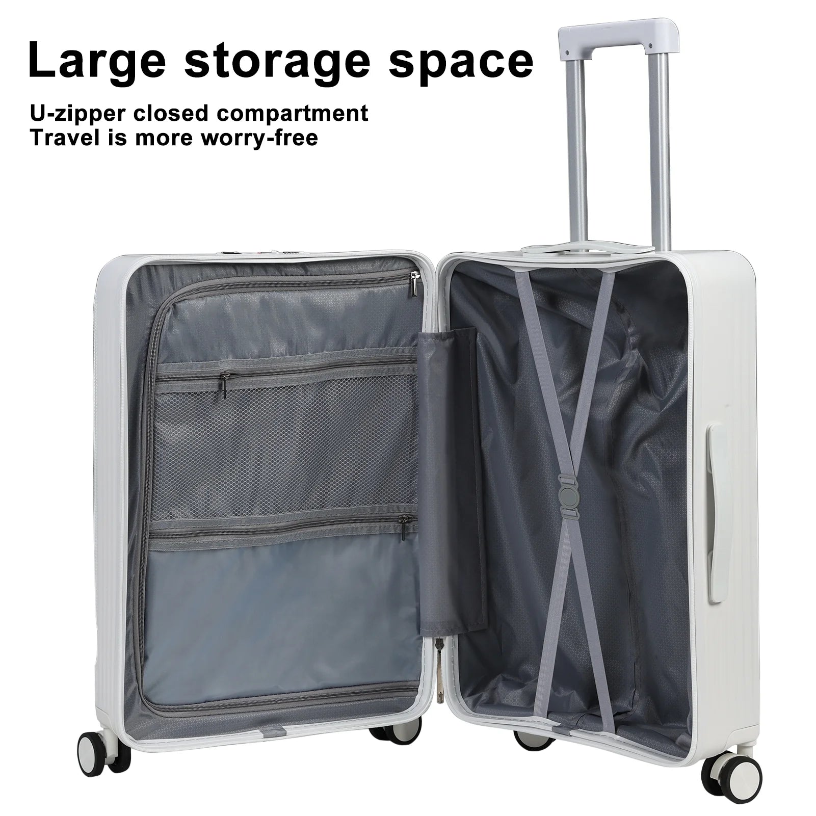 24 in Checked Luggage with Front Pocket, USB Charging Port, Built - in Lock Carry on Suitcase, Cup Holder and Phone Holder, Medium Hardside Suitcase with Spinner Wheels, White