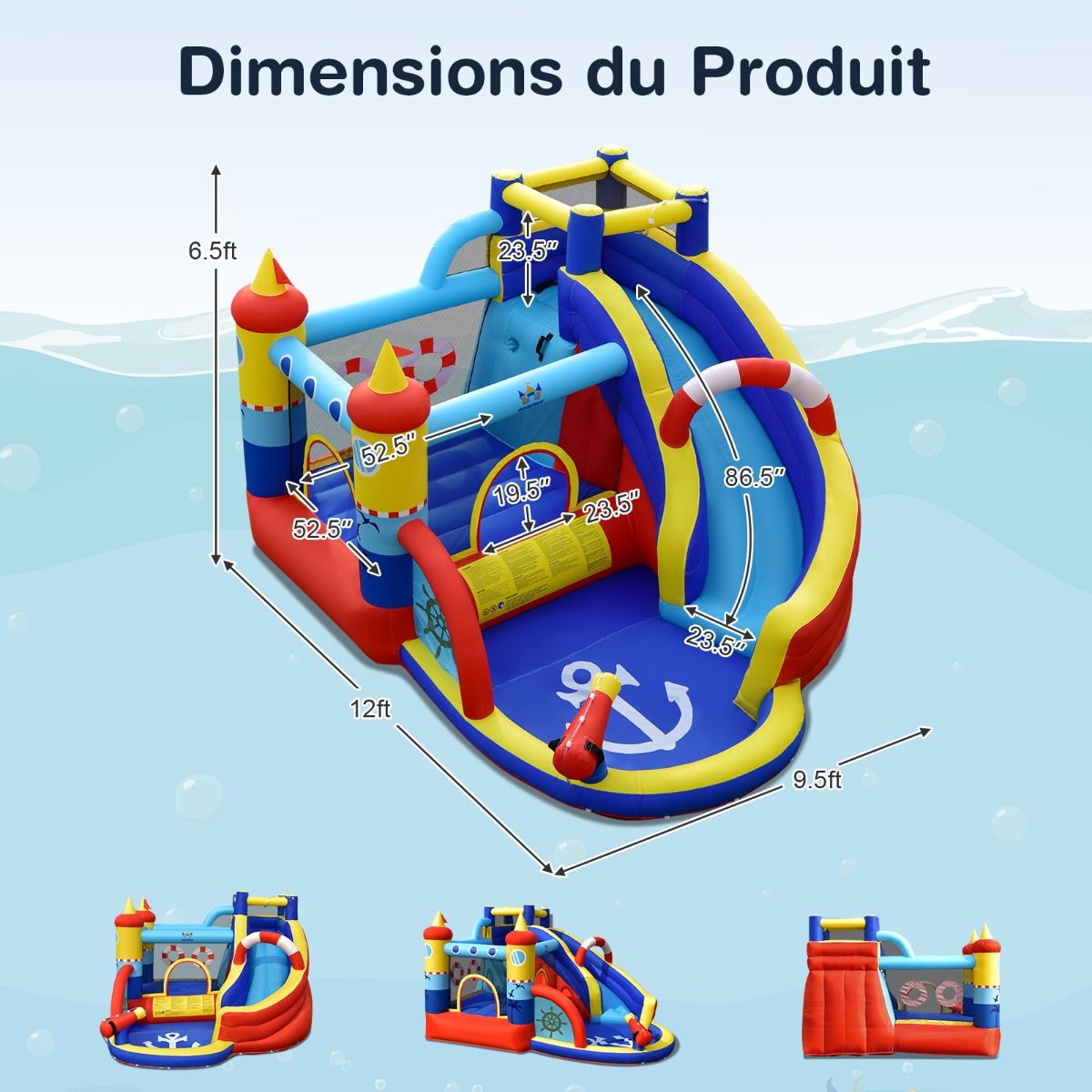 Boat Style Inflatable Castle with Curved Slide Jump Zone Climbing Wall Inflator Not Included -
