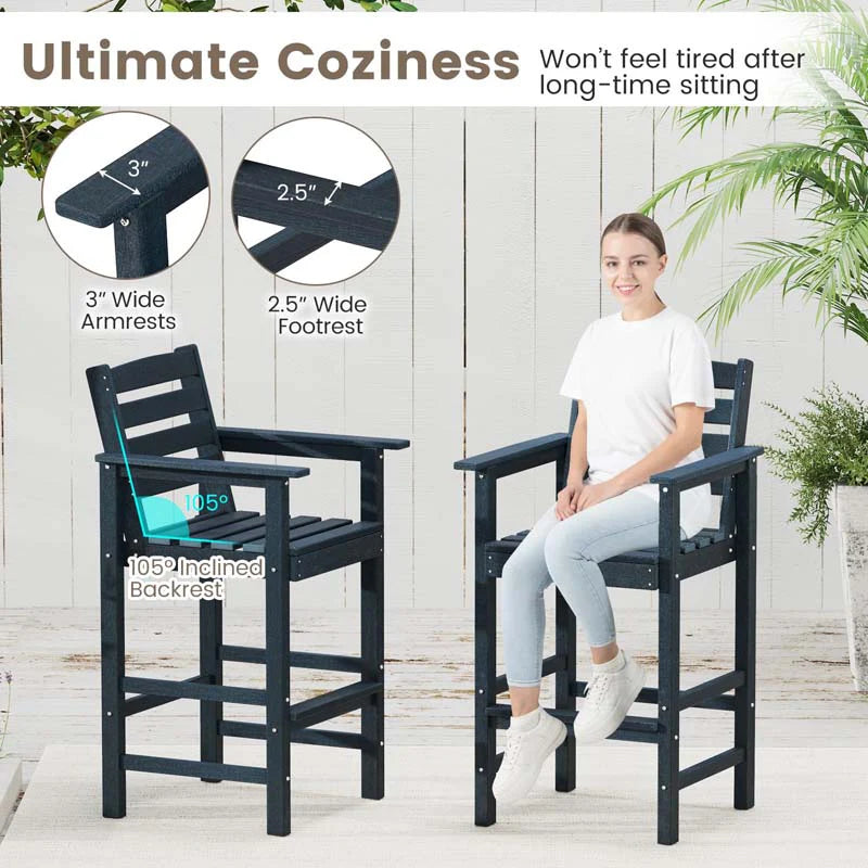 Adirondack Bar Chairs Set of 2/4, 29" HDPE Bar Height Outdoor Stools w/ Backrest & Footrest - Product image 14