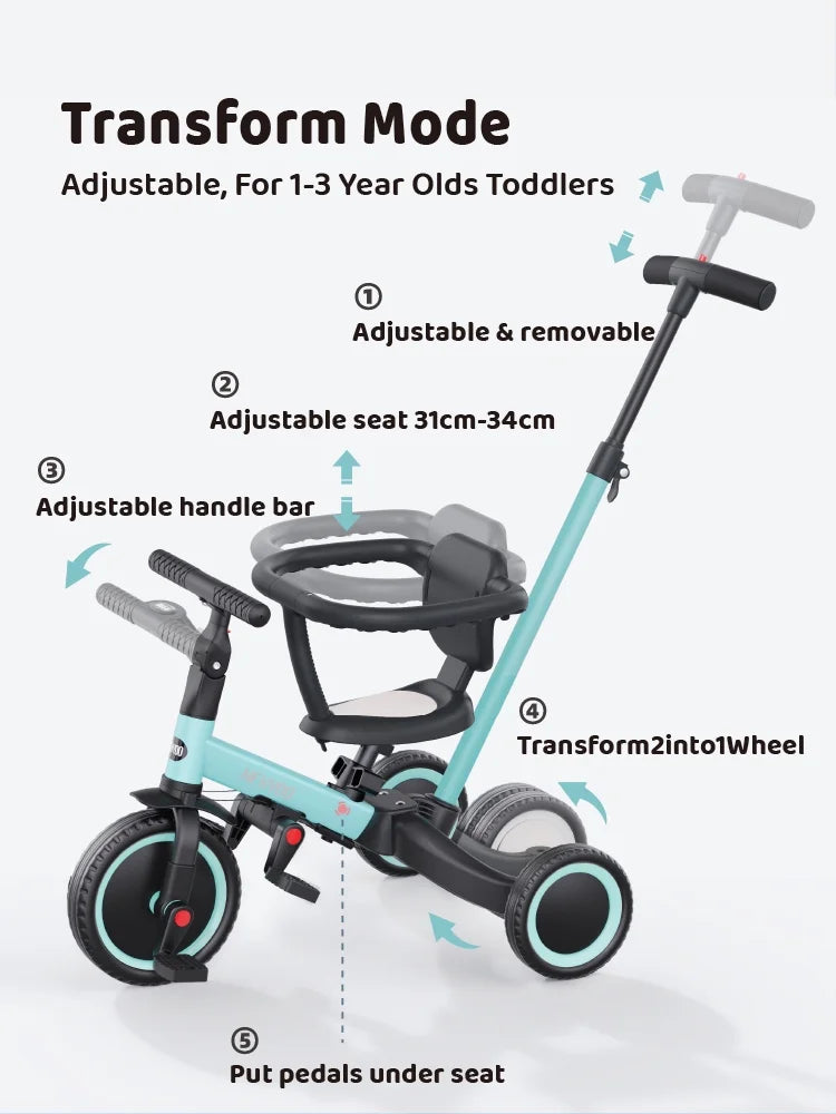 Newyoo TR008 5 - in - 1 Toddler Tricycle with Push Handle, Converts to Balance Bike for 1 - 3 Year Old - Product image 10