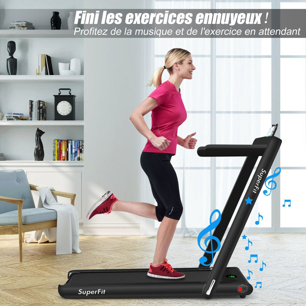2 in 1 Foldable Electric Treadmill 1 to 12 Km/H with Bluetooth Speaker Remote Control 0.75HP Motor Green/White/Black/Red/Gold/Black and Silver/Blue -