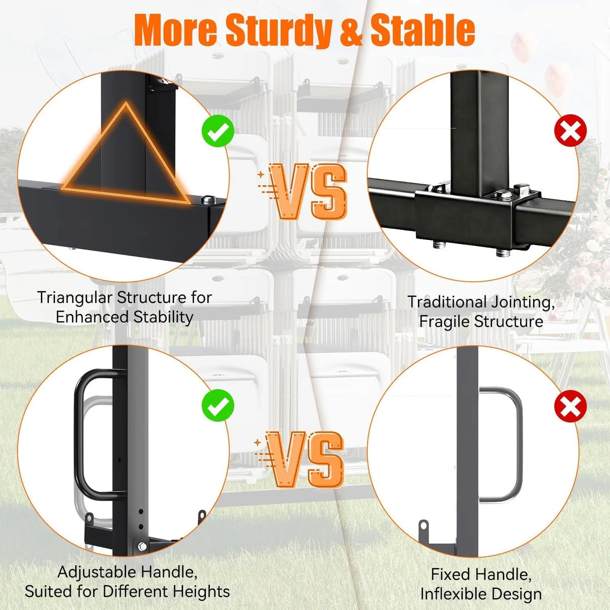 AECOJOY Folding Chair Rack, Heavy Duty 1080LBS Weight Capacity Chair Cart for 84 Chairs or 12 Tables - Product image 6