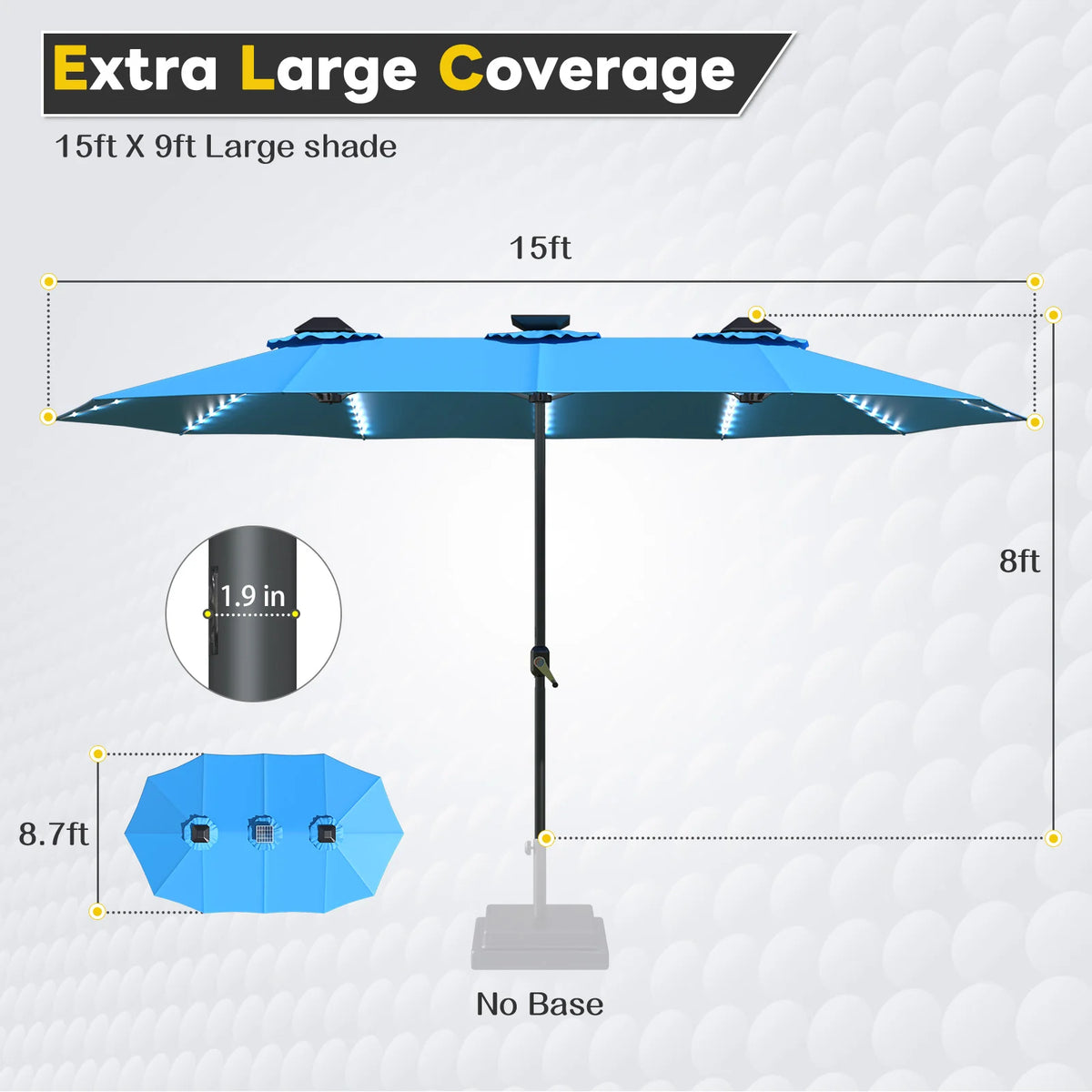 AECOJOY 15ft Patio Double-Sided Umbrella, 156 PCS Solar LED Light Outdoor Large Umbrella, Sky Blue - Product image 2