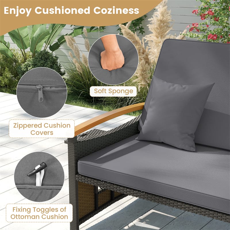 Patio Rattan Daybed with Adjustable Backrest, 2-Person Outdoor Wicker Loveseat with Storage Ottoman - Product image 17