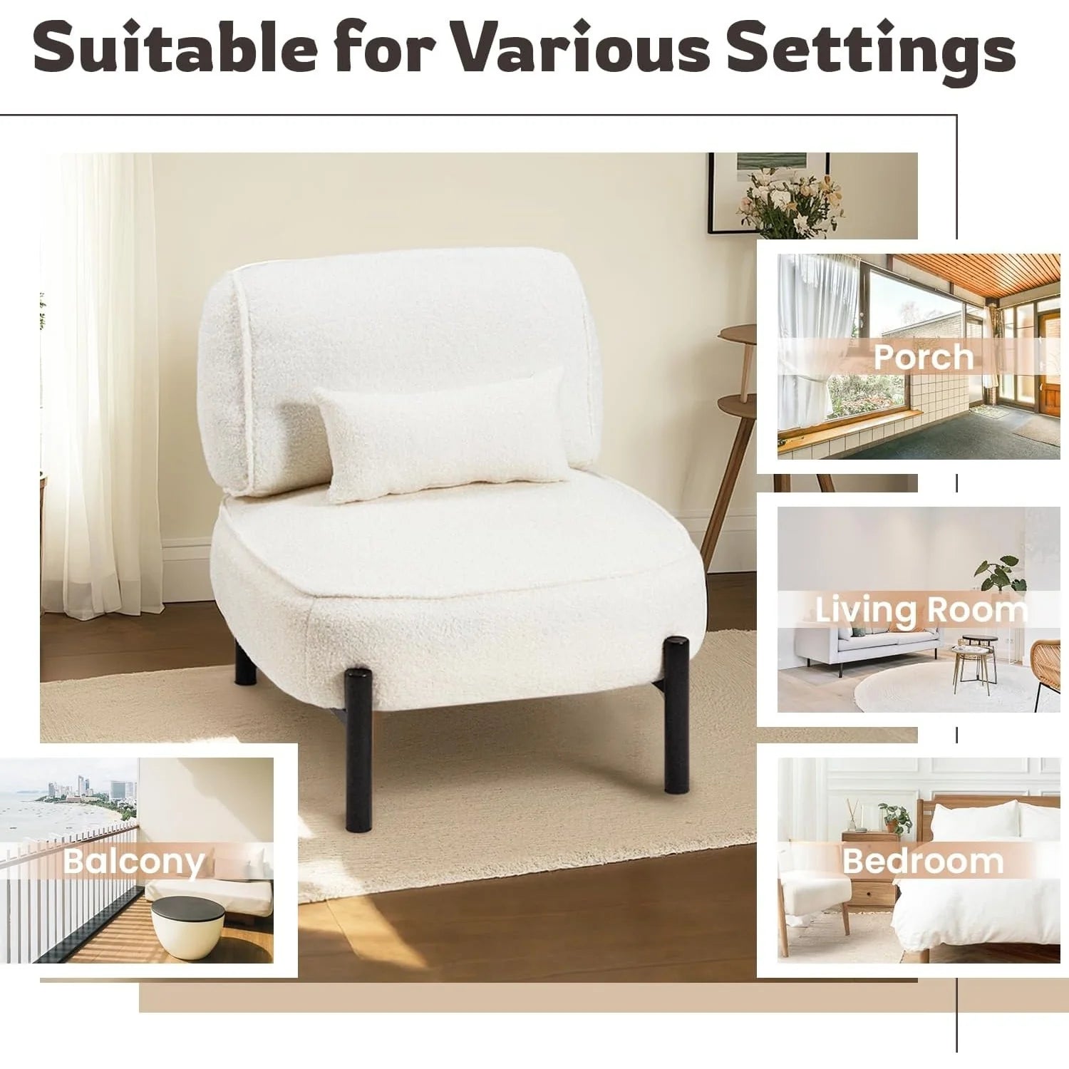 AECOJOY Mid Century Modern Accent Chair, Extra Large Teddy Upholstered Lounge Chair with Pillow - Product image 6