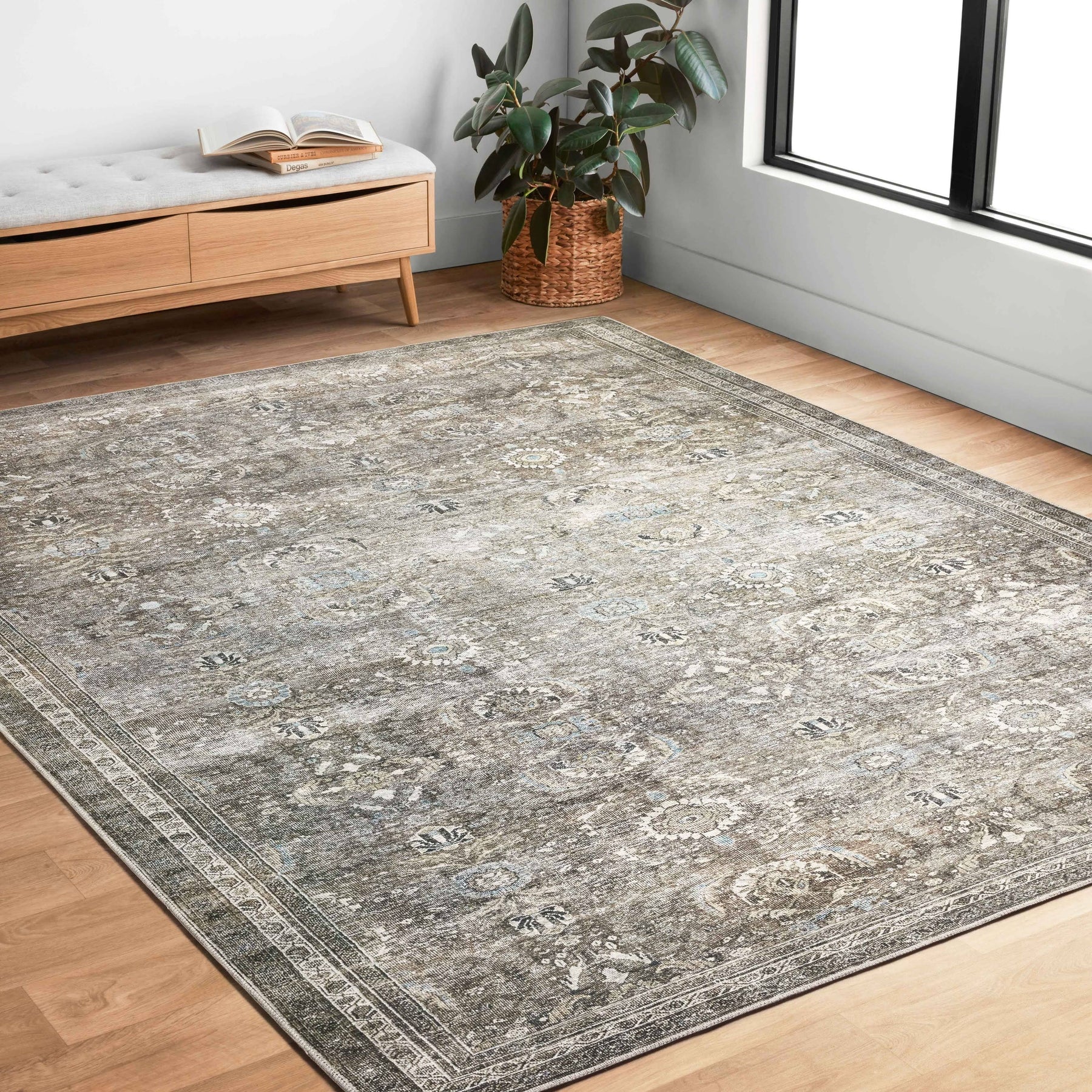 Alexander Home Isabelle Shabby Chic Vintage Distressed Green Area Rug - 5 x 7-6x22 - Antique / Moss - Product image 1