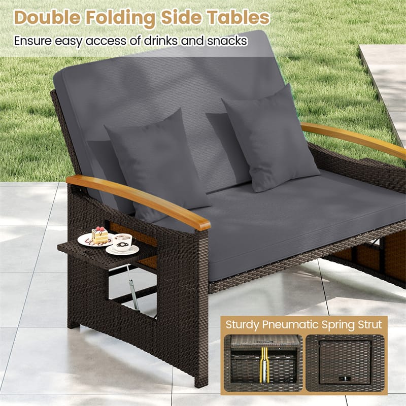 Patio Rattan Daybed with Adjustable Backrest, 2-Person Outdoor Wicker Loveseat with Storage Ottoman - Product image 20