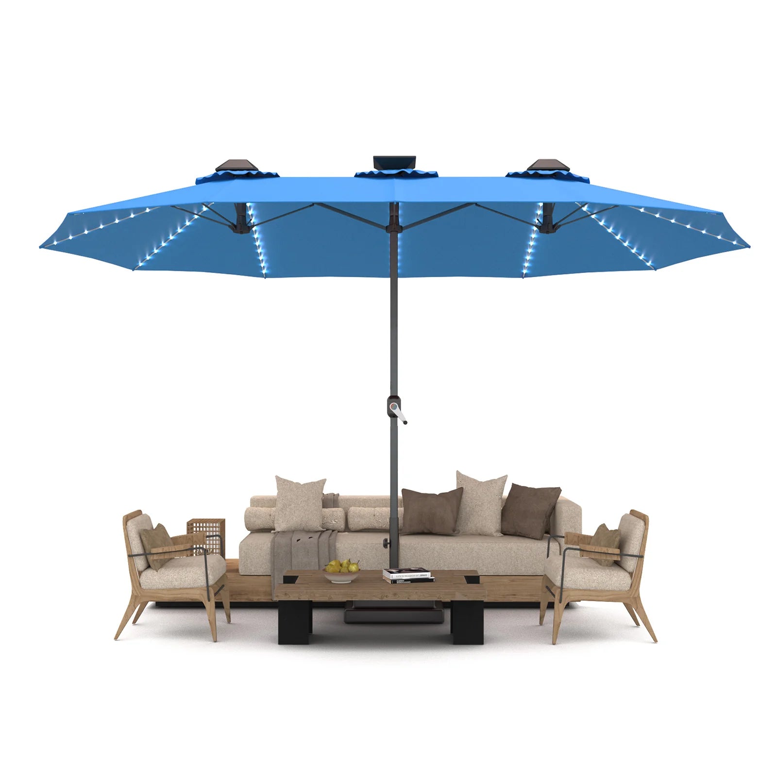 AECOJOY 15ft Patio Double-Sided Umbrella, 156 PCS Solar LED Light Outdoor Large Umbrella, Sky Blue - Product image 4