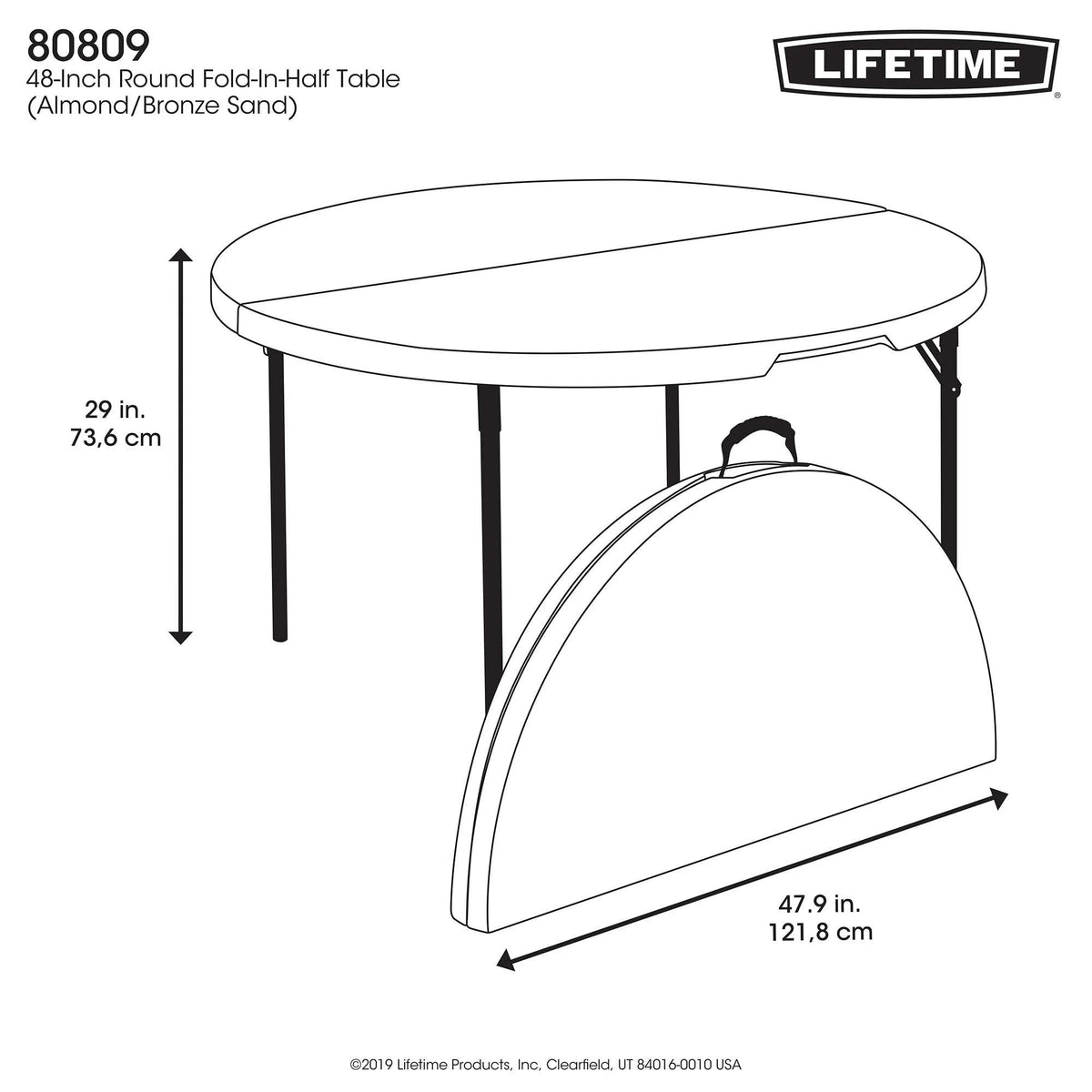 Lifetime 48 in Round Fold - in - Half Table, Indoor/Outdoor Essential, White Granite (280064) - Product image 24
