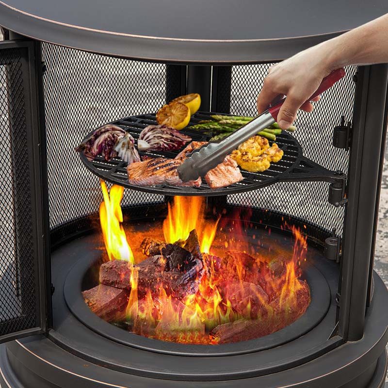 30" 2-in-1 Metal Chiminea Fire Pit with Adjustable Grill & Chimney - Product image 6