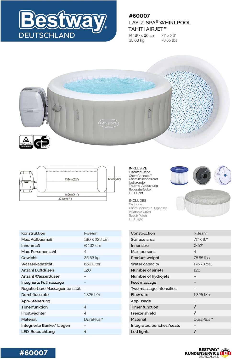 Lay-Z-Spa® Miami Airjet2 round inflatable spa - 4 people