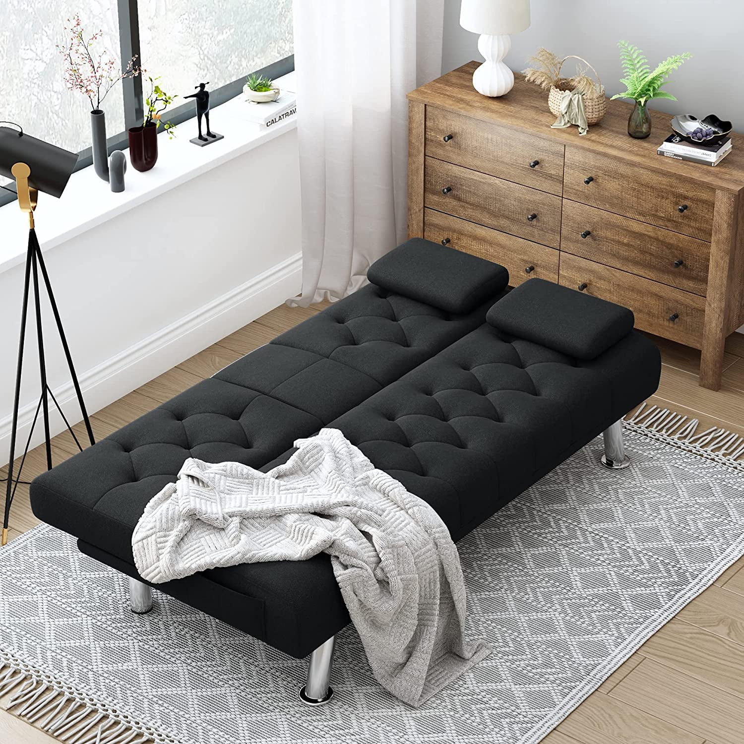 Homfa 66.3'' Upholstered Sofa Bed Couch, Convertible Futon Folding Sleeper Sofa with Removable Armrests and - Product image 6