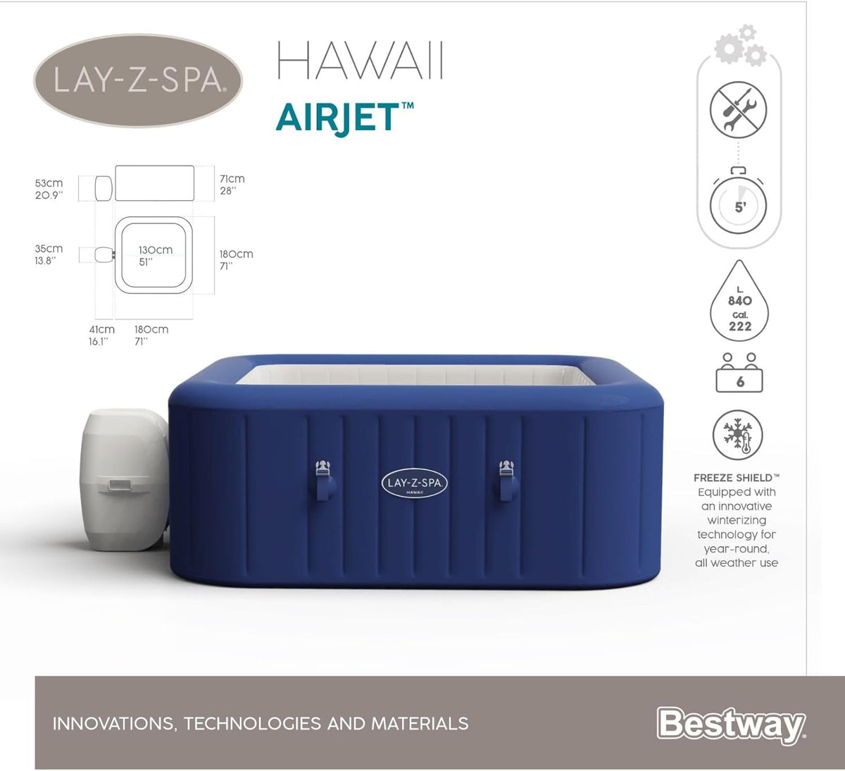 Lay-Z-Spa® Miami Airjet2 round inflatable spa - 4 people