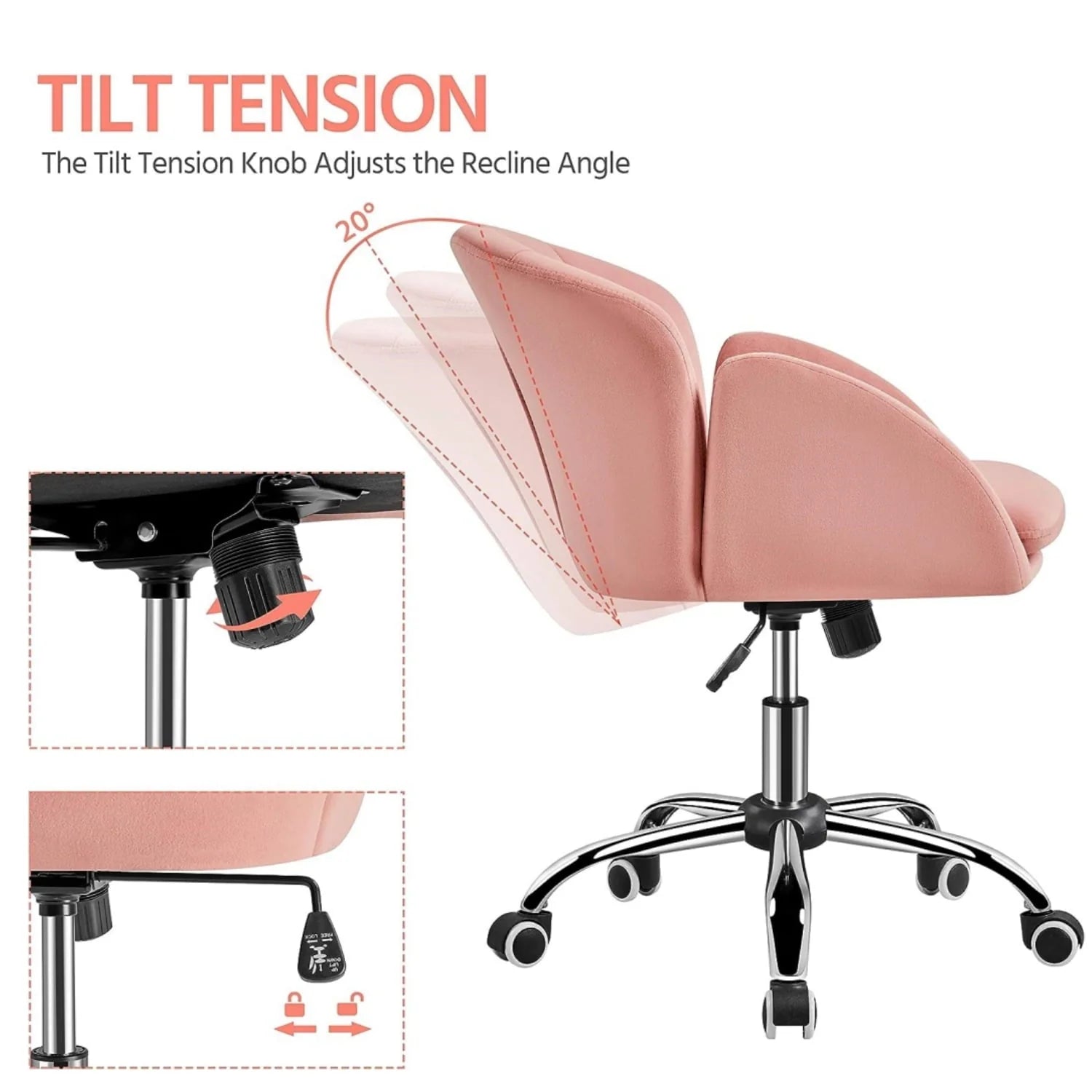 Velvet Desk Chair for Home Office, Makeup Vanity Chair with Armrests for Bedroom Modern - Product image 9