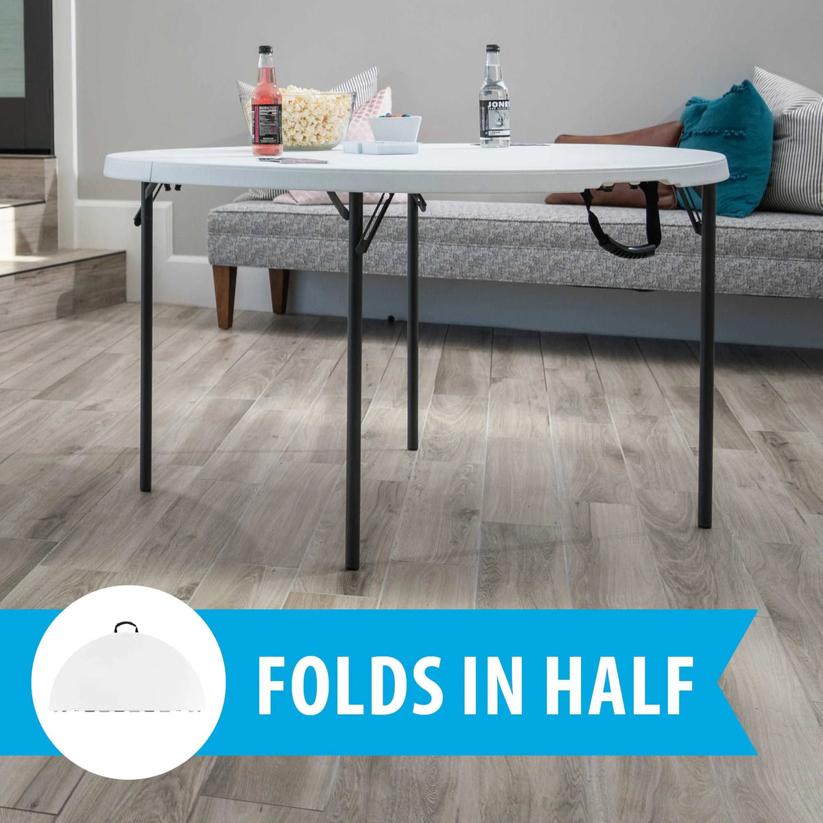 Lifetime 48 in Round Fold - in - Half Table, Indoor/Outdoor Essential, White Granite (280064) - Product image 6