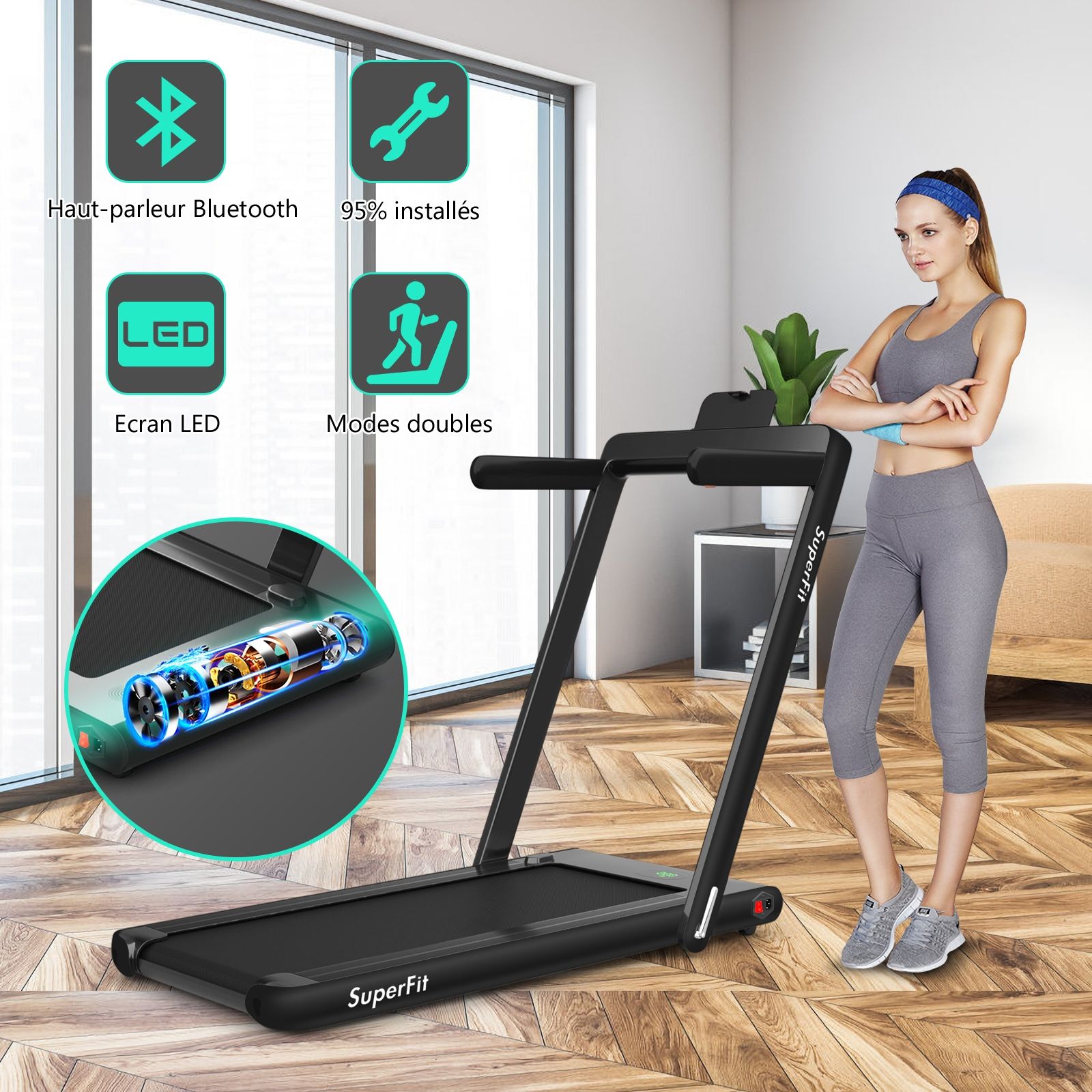 2 in 1 Foldable Electric Treadmill 1 to 12 Km/H with Bluetooth Speaker Remote Control 0.75HP Motor Green/White/Black/Red/Gold/Black and Silver/Blue -