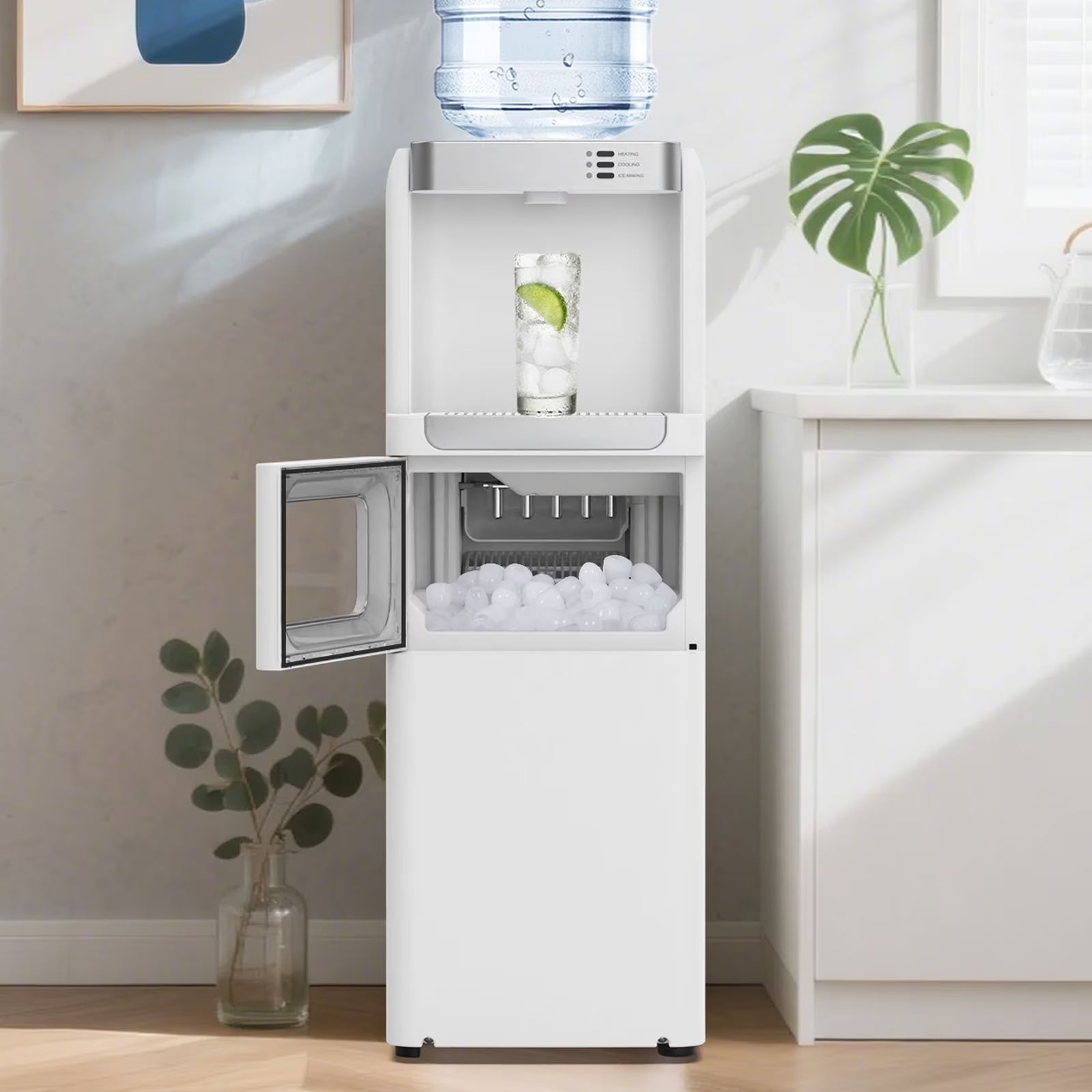 Advwin 3 - in - 1 Water Dispenser with Ice Maker, 33 lb/24H, Top Loading 3 or 5 Gallon, Water Cooler Dispenser for Home Office, Hot & Cold Water Dispenser, Child Lock