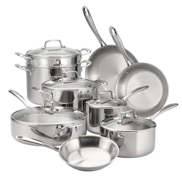 14 Piece Tri-Ply Clad Stainless Steel Cookware Set with Glass Lids - Product image 1