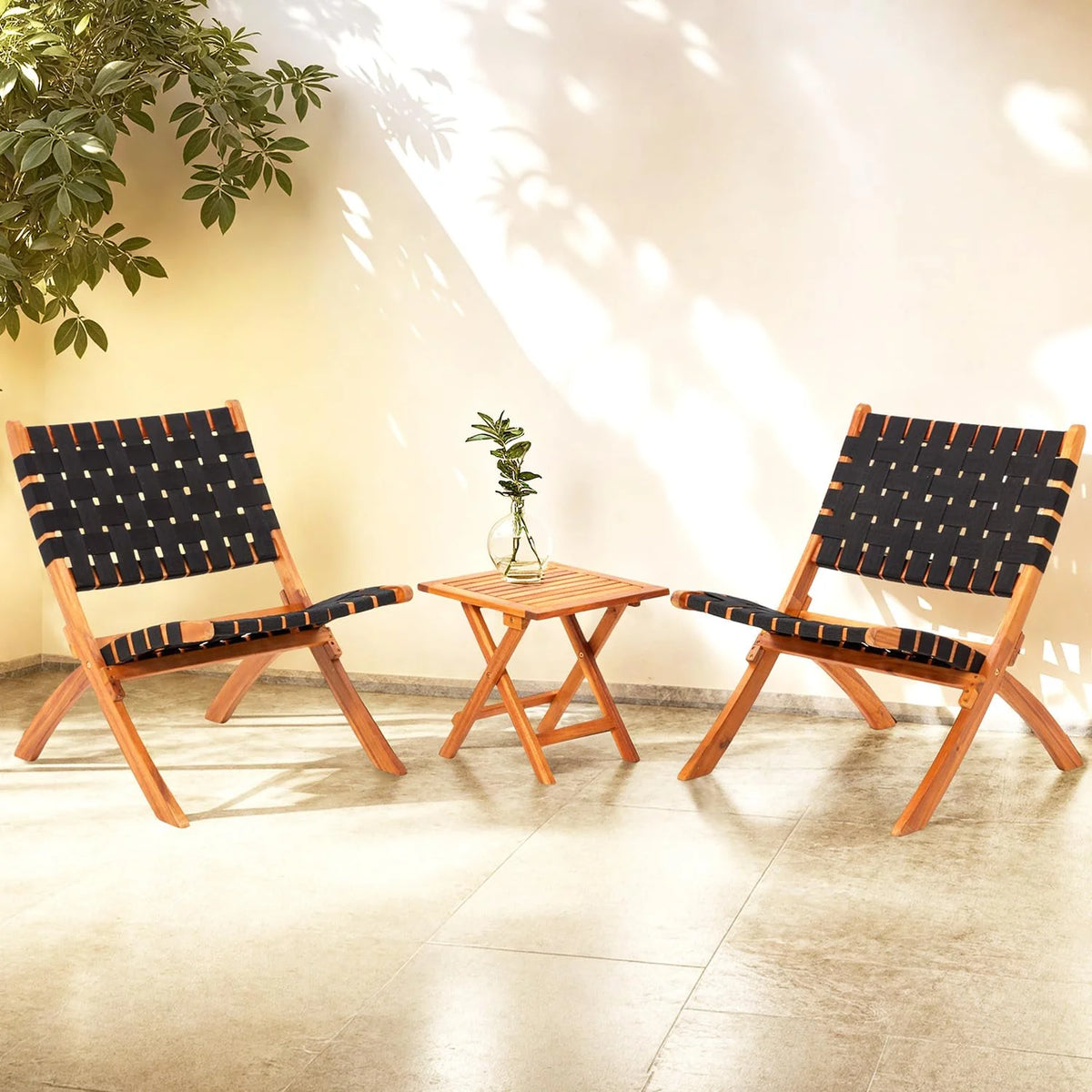 AECOJOY 3 Piece Patio Furniture Set, Acacia Wood Outdoor Bistro Set with Coffee Table & Folding Chairs - Product image 7