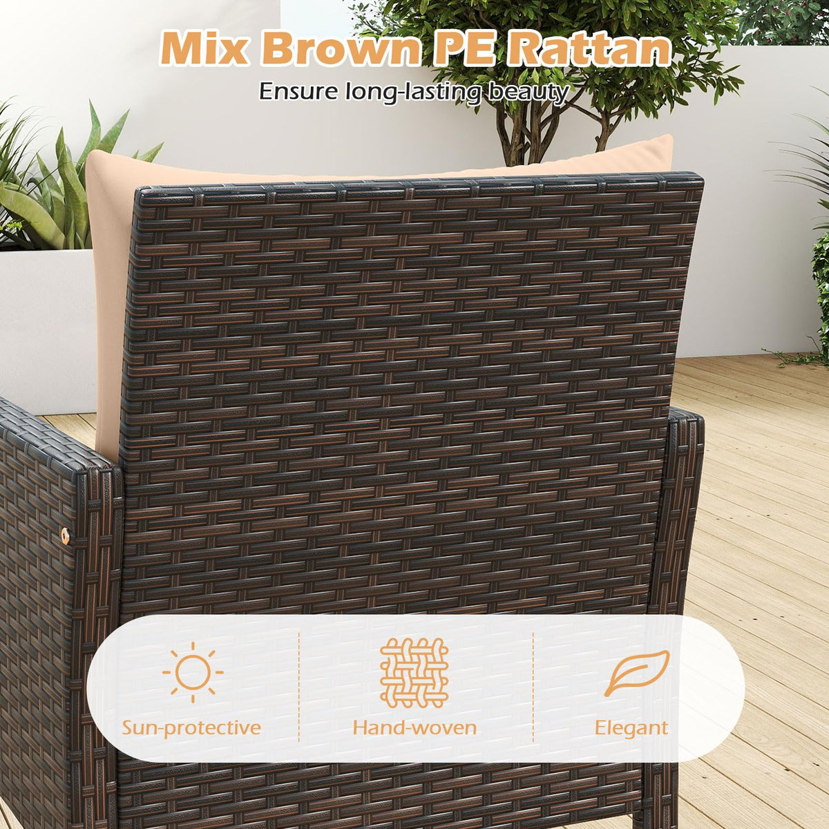 Tangkula 3 Piece Patio Bistro Set Rattan Wicker Outdoor Conversation Set with Cushions and Coffee Table - Product image 6