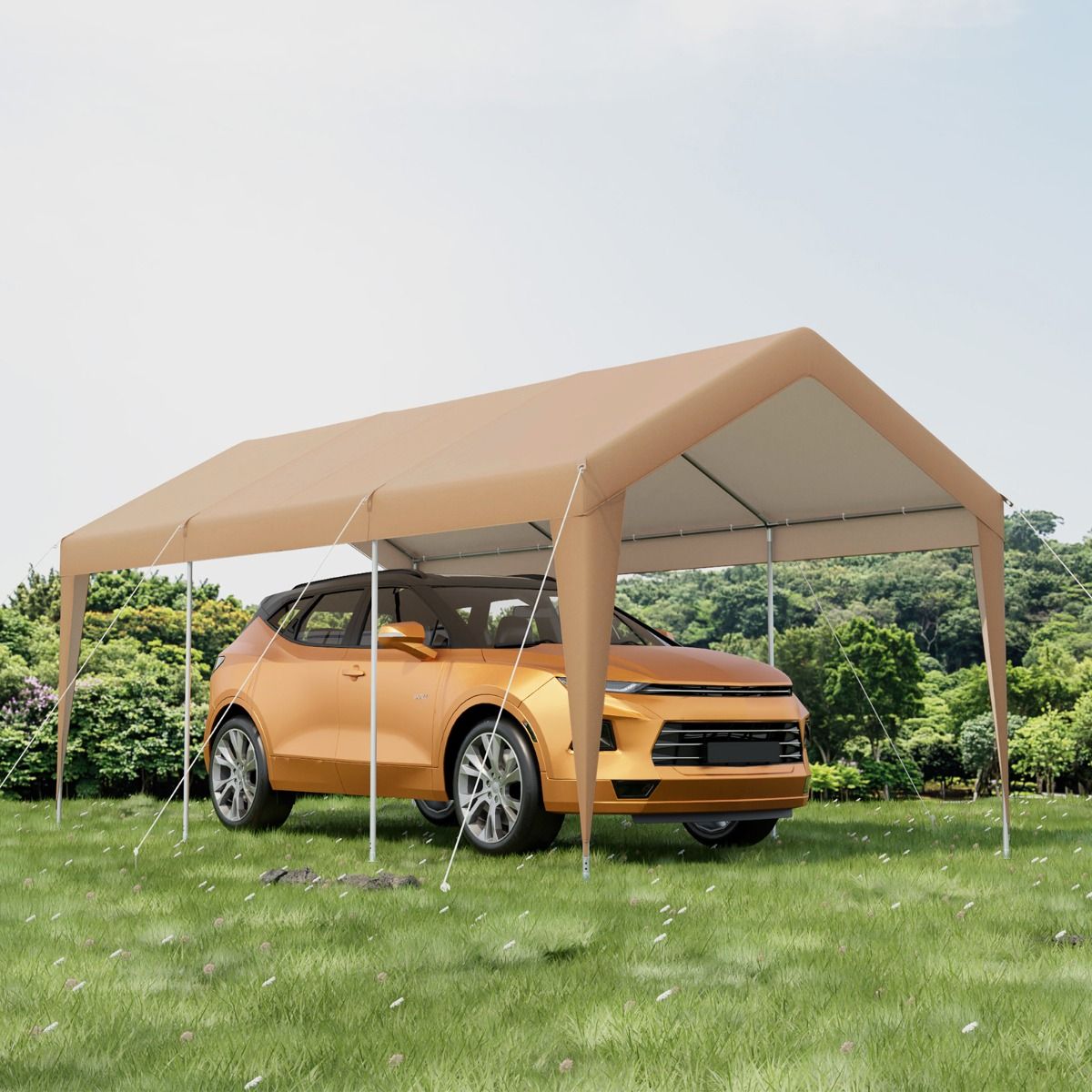 Carport 301 x 600 cm Galvanized Metal Frame Portable Garage Tent with Tarpaulin All Weather Car Tent for Trucks Boats -