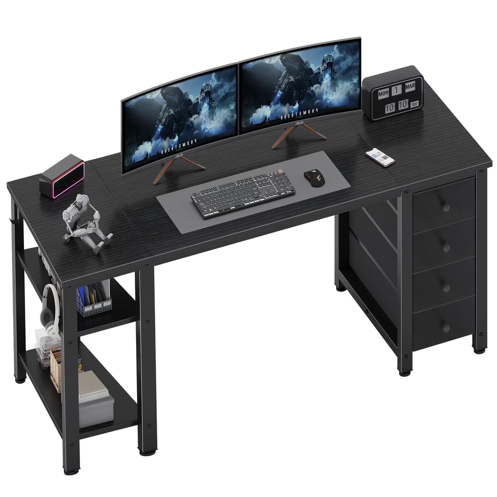 Lufeiya White Desk with Drawers & Storage Shelves, 47 in Study Work Writing Desk for Home Office Bedroom, Simple Modern Cute PC Computer Desks Table, White