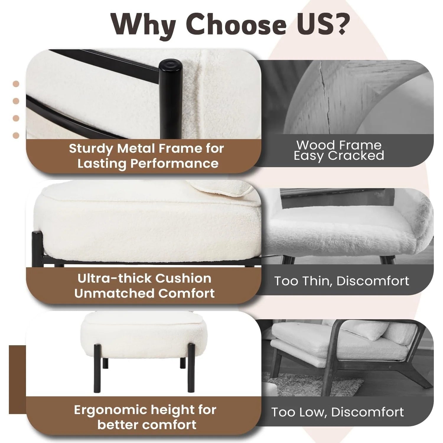 AECOJOY Mid Century Modern Accent Chair, Extra Large Teddy Upholstered Lounge Chair with Pillow - Product image 7