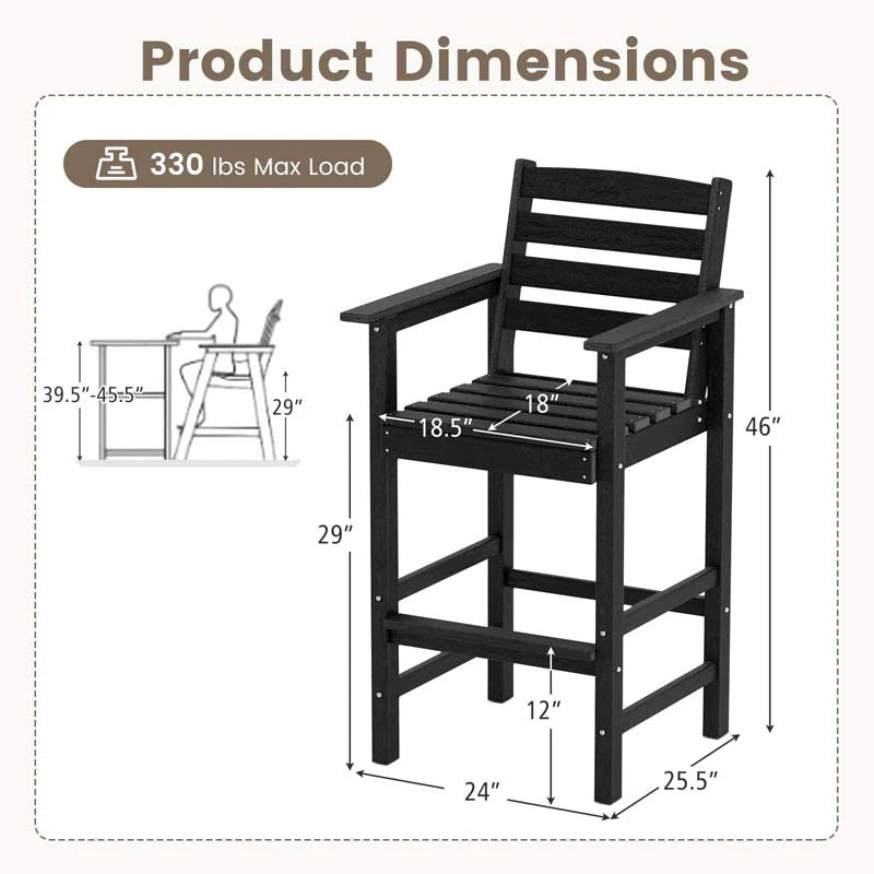 Adirondack Bar Chairs Set of 2/4, 29" HDPE Bar Height Outdoor Stools w/ Backrest & Footrest - Product image 7