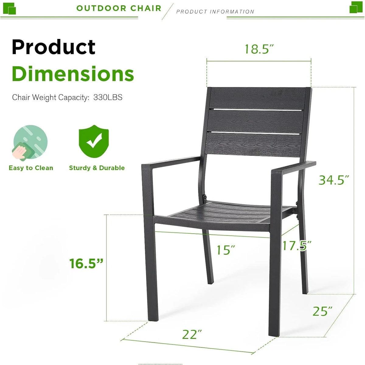 AECOJOY 6 Pieces Outdoor Dining Chairs, Aluminum Frame Stackable Patio Chair - Product image 3