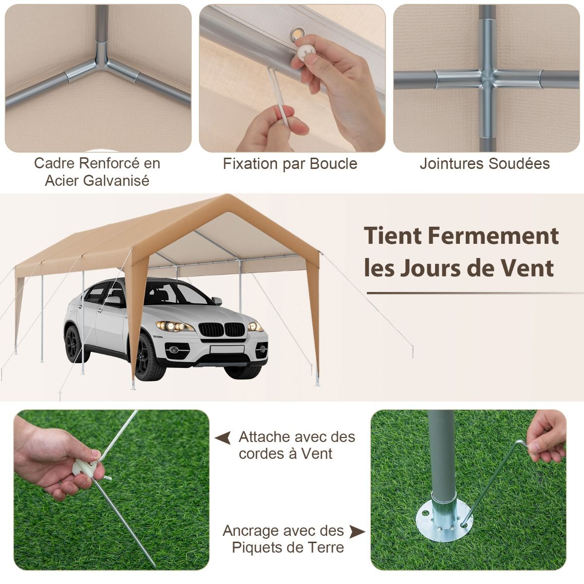 Carport 301 x 600 cm Galvanized Metal Frame Portable Garage Tent with Tarpaulin All Weather Car Tent for Trucks Boats -