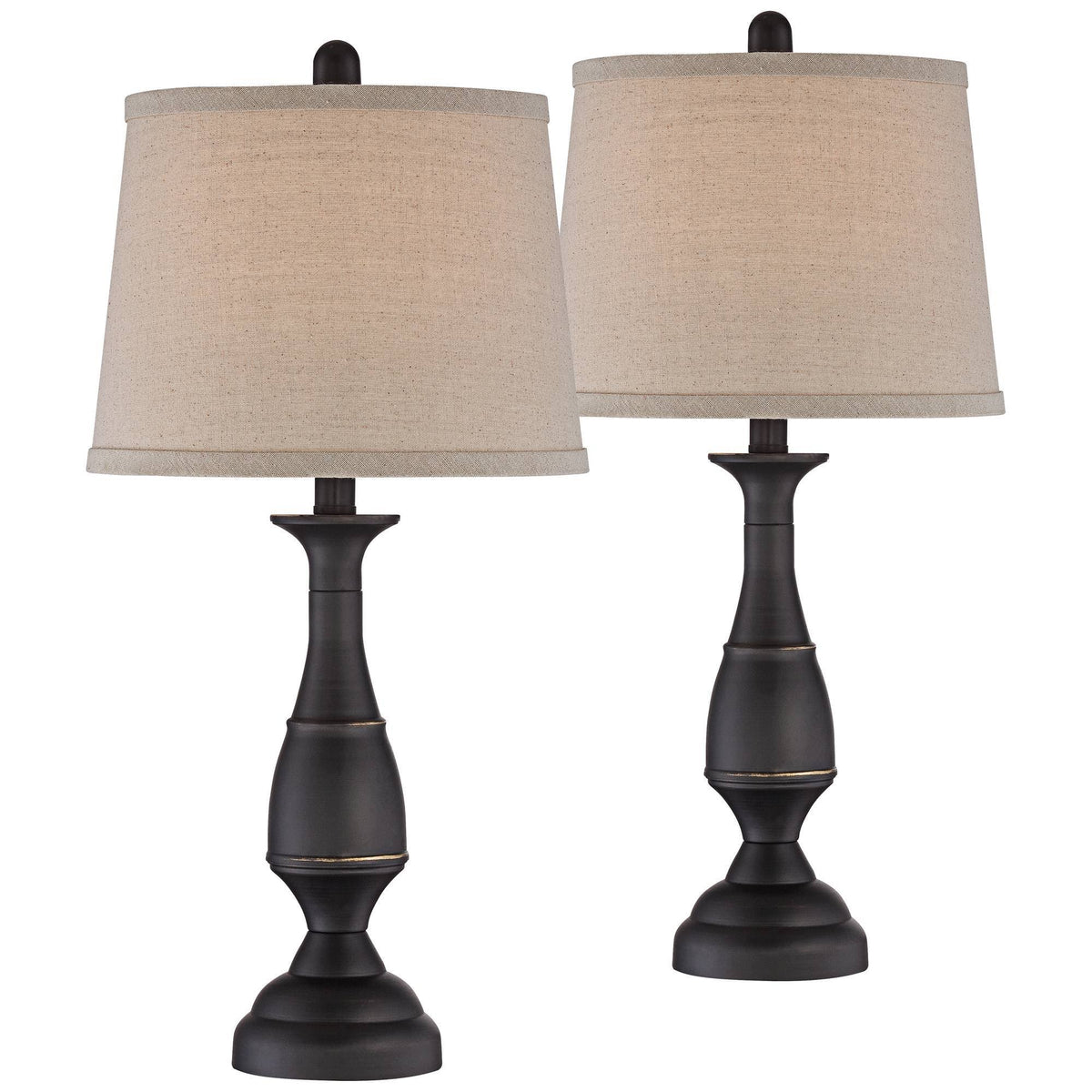 Regency Hill Traditional Table Lamps Set of 2 with Table Top Dimmers Dark Bronze Metal Beige Linen Drum - Product image 1