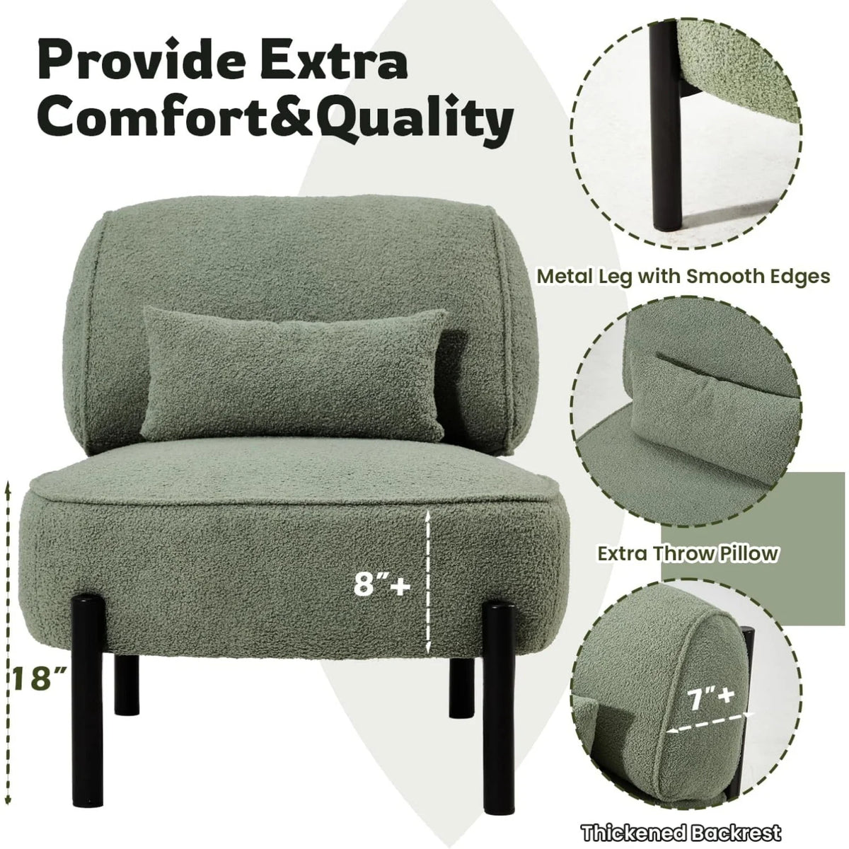 AECOJOY Mid Century Modern Accent Chair, Extra Large Teddy Upholstered Lounge Chair with Pillow - Product image 14