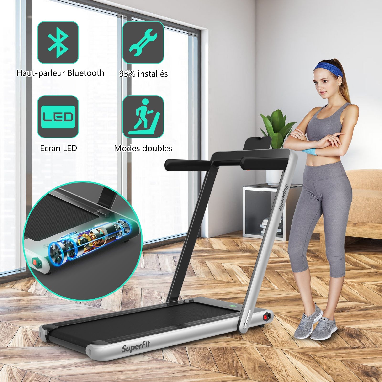 2 in 1 Foldable Electric Treadmill 1 to 12 Km/H with Bluetooth Speaker Remote Control 0.75HP Motor Green/White/Black/Red/Gold/Black and Silver/Blue -