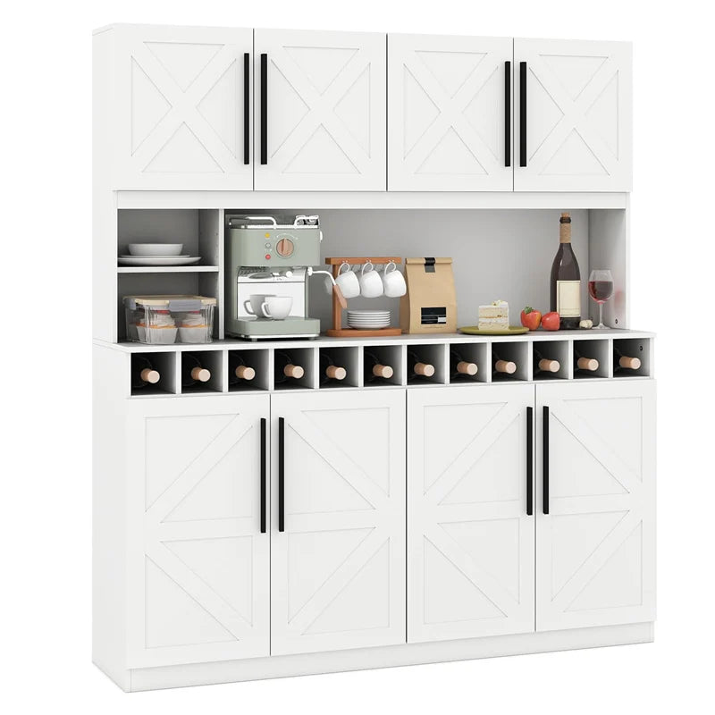 70" Farmhouse Pantry Cabinet, Kitchen Buffet Hutch with 12-Bottle Wine Rack, 8-Door Storage Cupboard - Product image 5