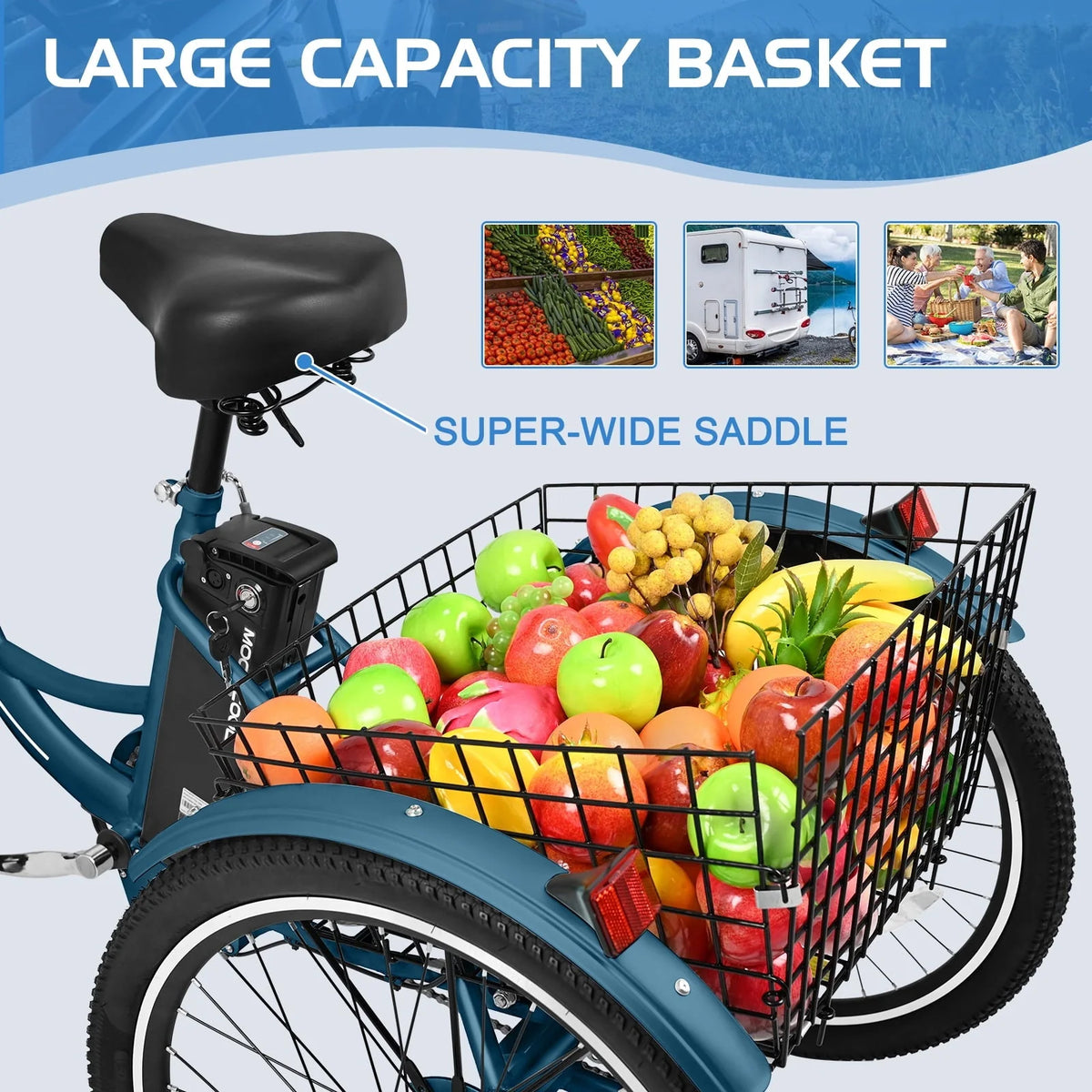 Mooncool 24" 26" 3 Wheel Electric Tricycle for Adults, 350W 36V 7 Speeds Motorized Electric Trike Three - Product image 12