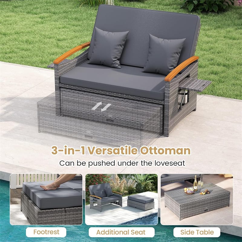 Patio Rattan Daybed with Adjustable Backrest, 2-Person Outdoor Wicker Loveseat with Storage Ottoman - Product image 41