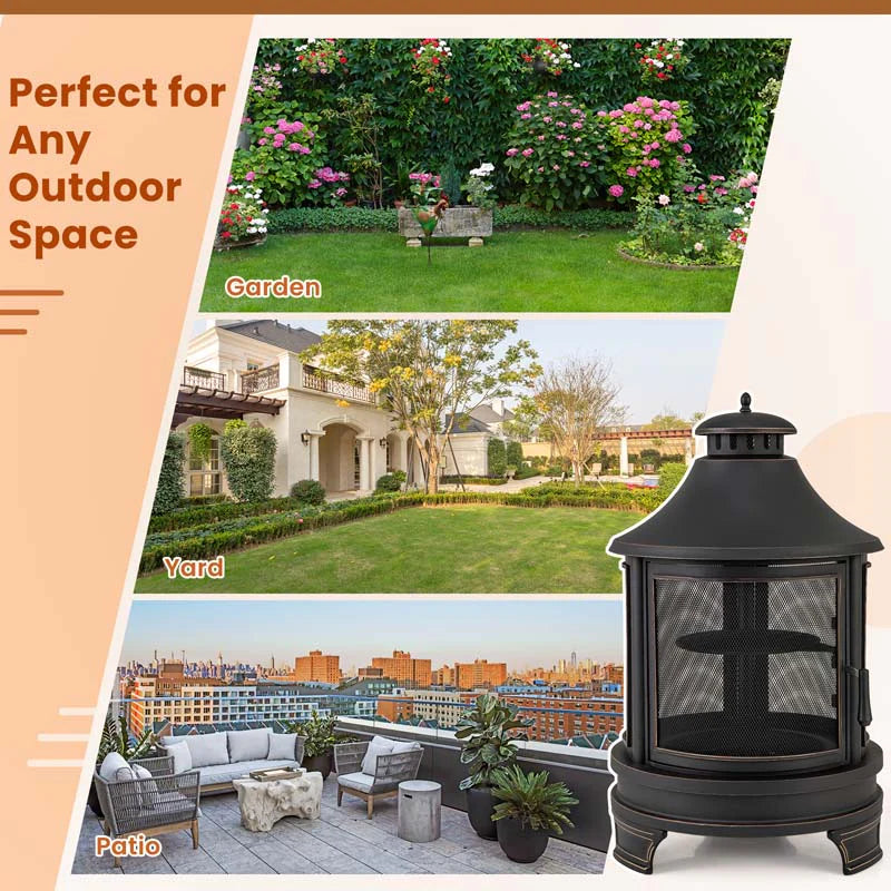 30" 2-in-1 Metal Chiminea Fire Pit with Adjustable Grill & Chimney - Product image 10