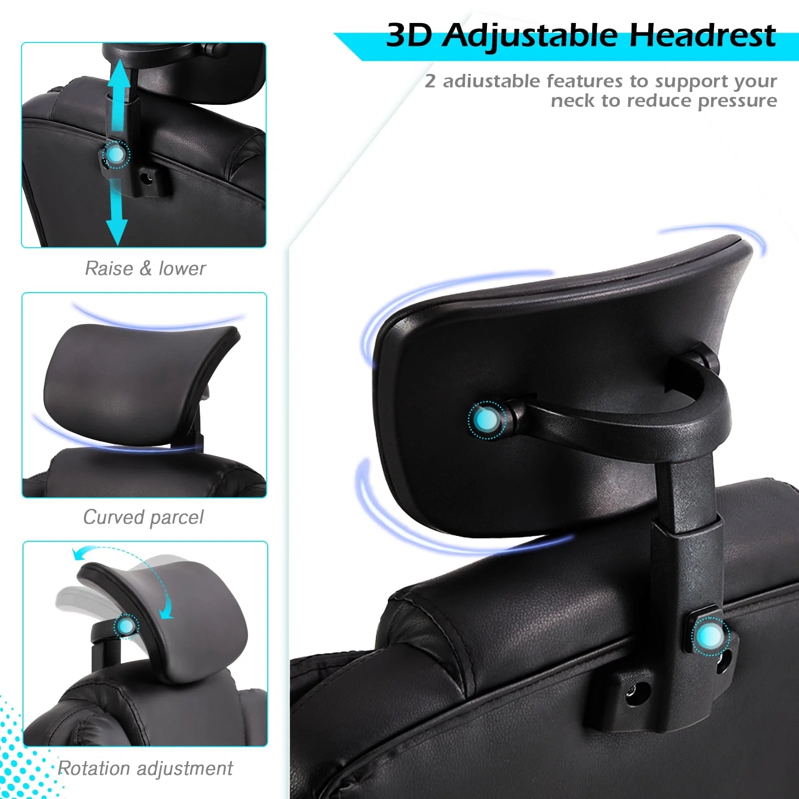 AECOJOY Office Chair with 7 Points Vibration Massage&Heat, Adjustable Ergonomic Recliner, Black - Product image 7