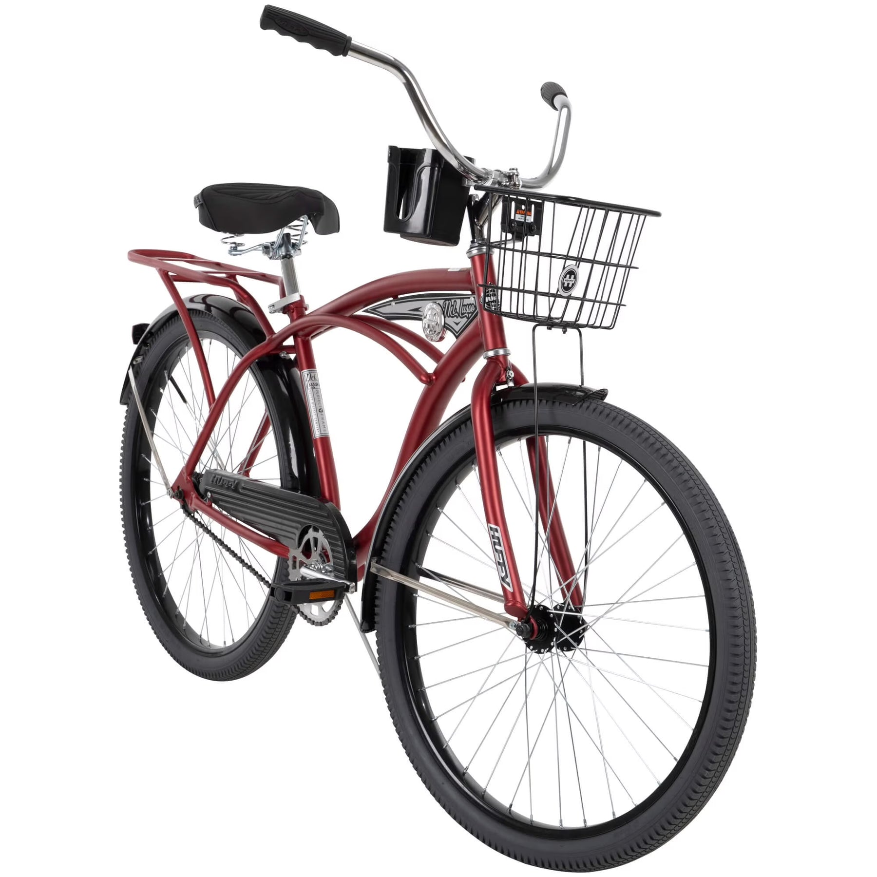 26" Huffy Nel Lusso Beach Cruiser Bike, Basket, Cargo Rack, Red, Ages 12+ - Product image 1