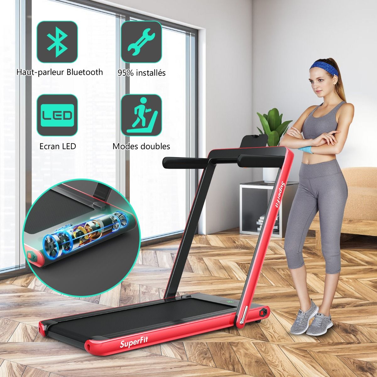 2 in 1 Foldable Electric Treadmill 1 to 12 Km/H with Bluetooth Speaker Remote Control 0.75HP Motor Green/White/Black/Red/Gold/Black and Silver/Blue -