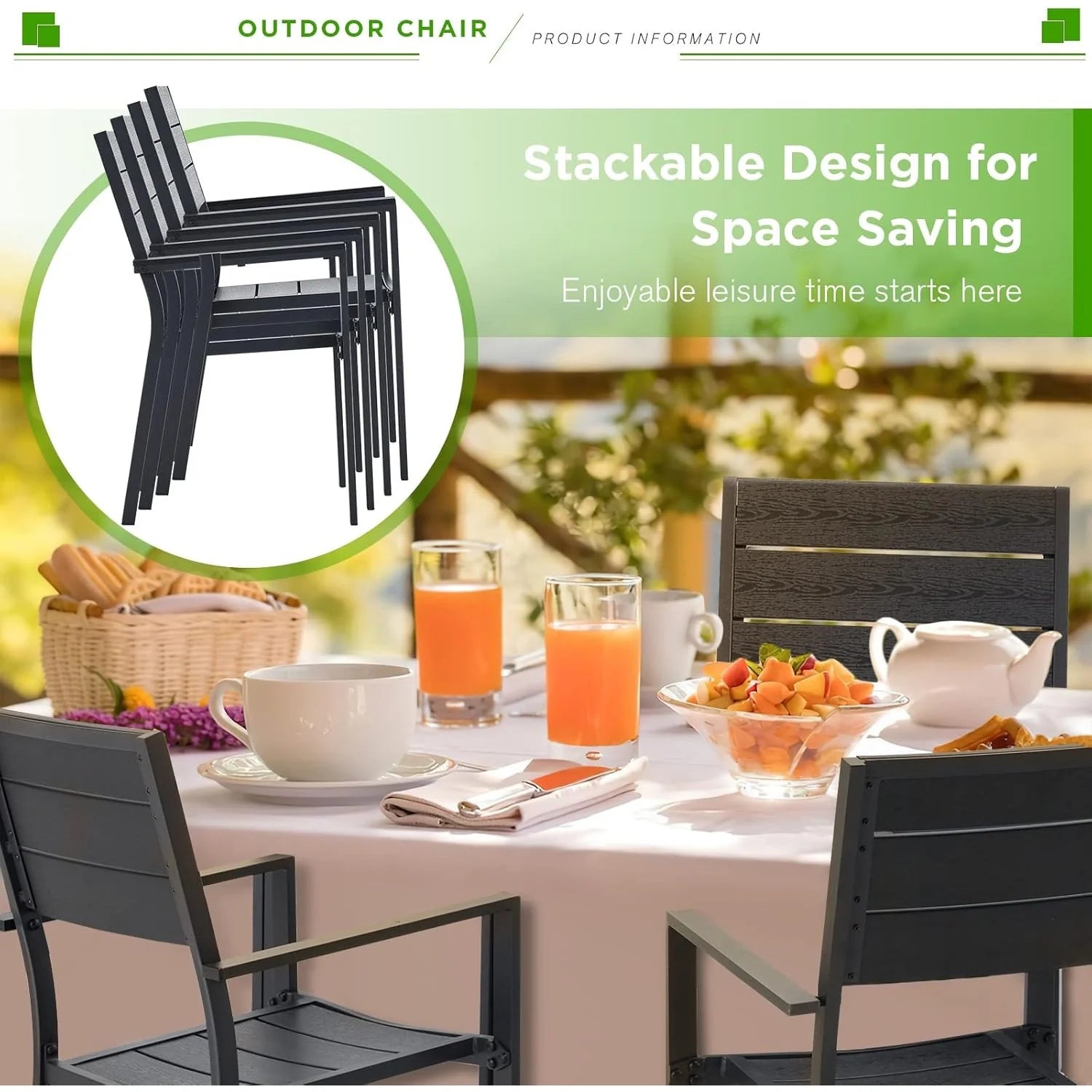 AECOJOY 6 Pieces Outdoor Dining Chairs, Aluminum Frame Stackable Patio Chair - Product image 4