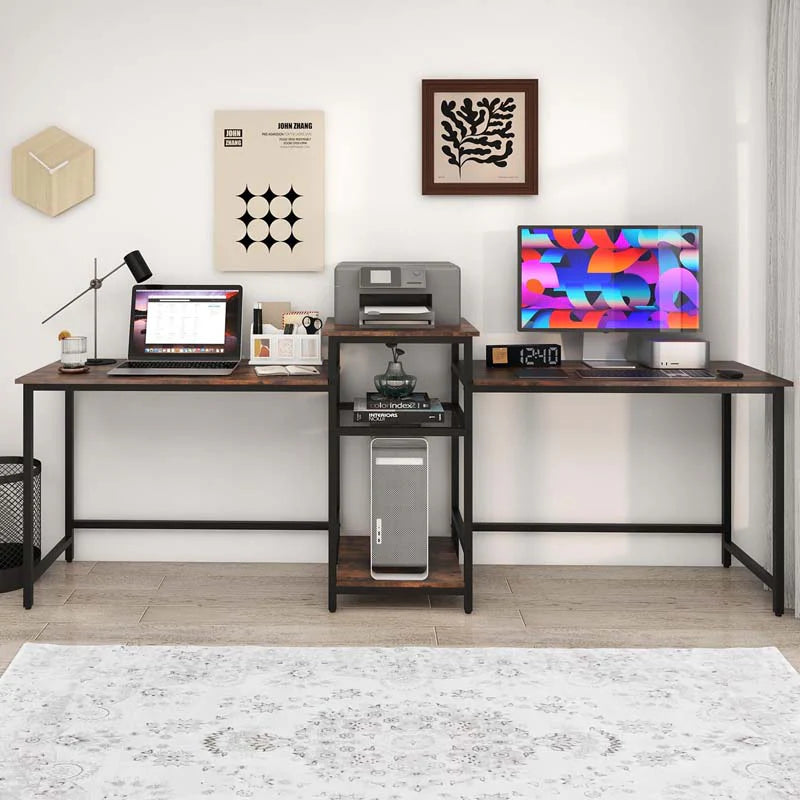 97" Extra Long 2-Person Computer Desk with Power Outlet and Printer Stand - Product image 4