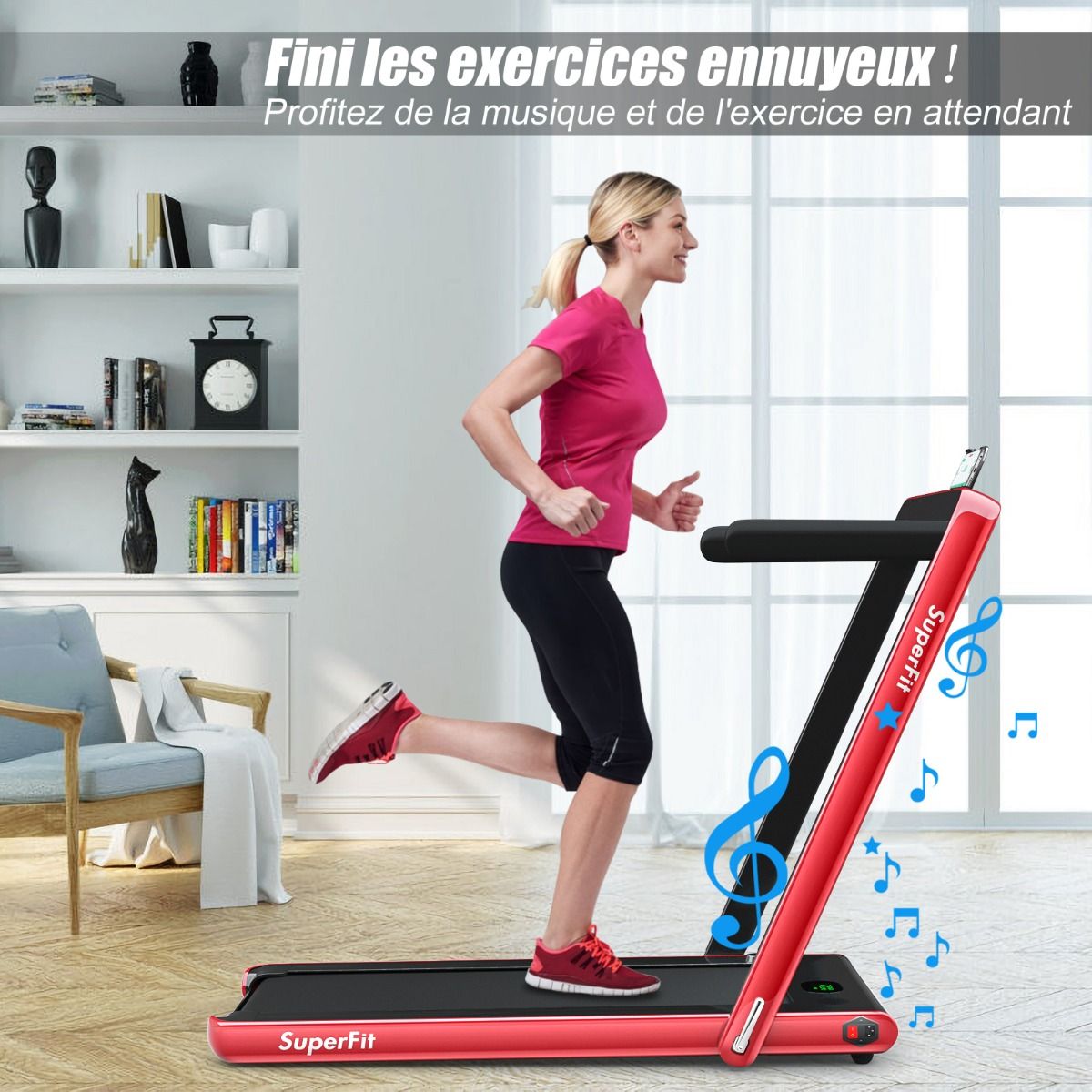 2 in 1 Foldable Electric Treadmill 1 to 12 Km/H with Bluetooth Speaker Remote Control 0.75HP Motor Green/White/Black/Red/Gold/Black and Silver/Blue -