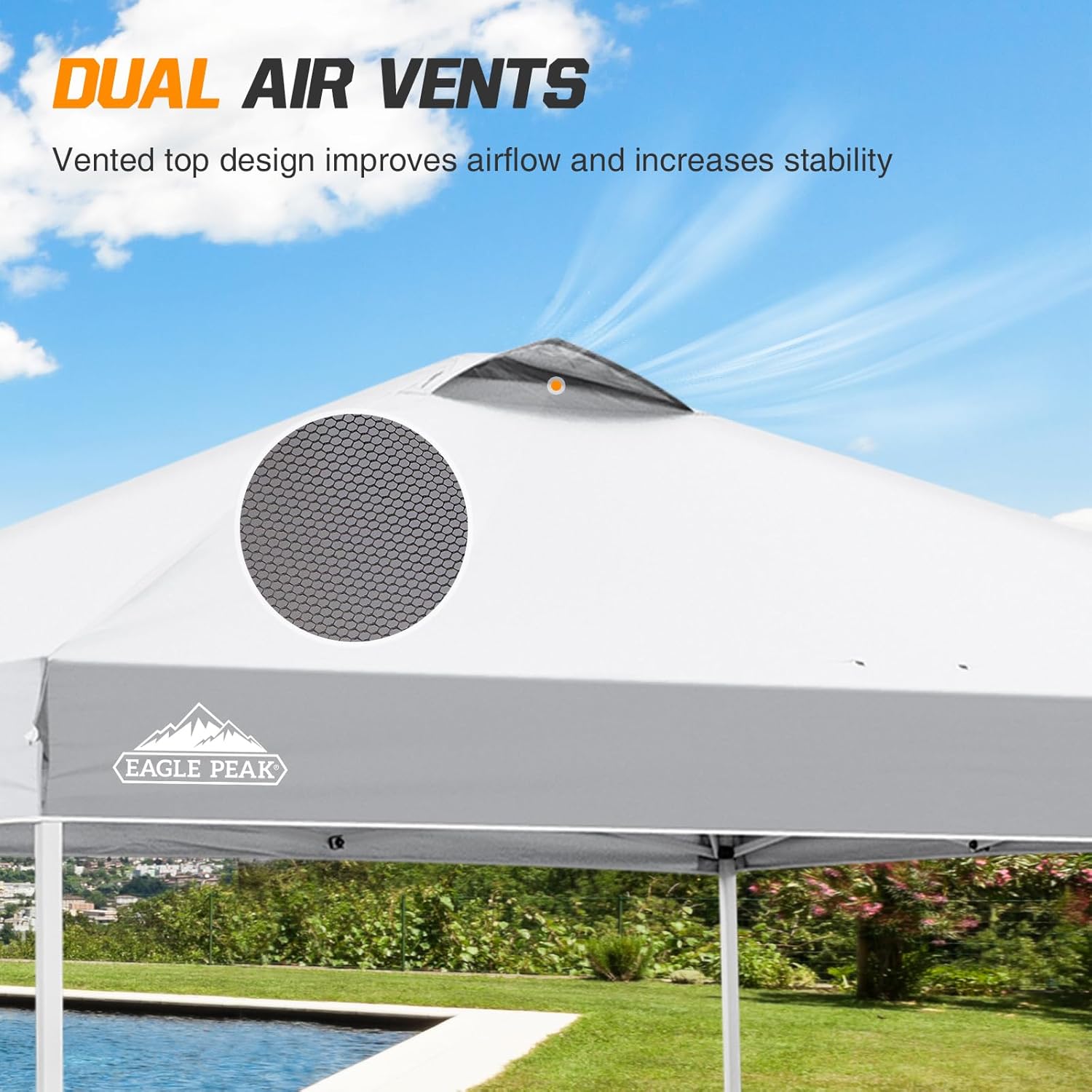 EAGLE PEAK Pop-up Foldable Garden Gazebo 3x3m, Folding Tent with Straight Legs Adjustable Height Awning for Camping Beach Festival with Wheeled Bag (White)