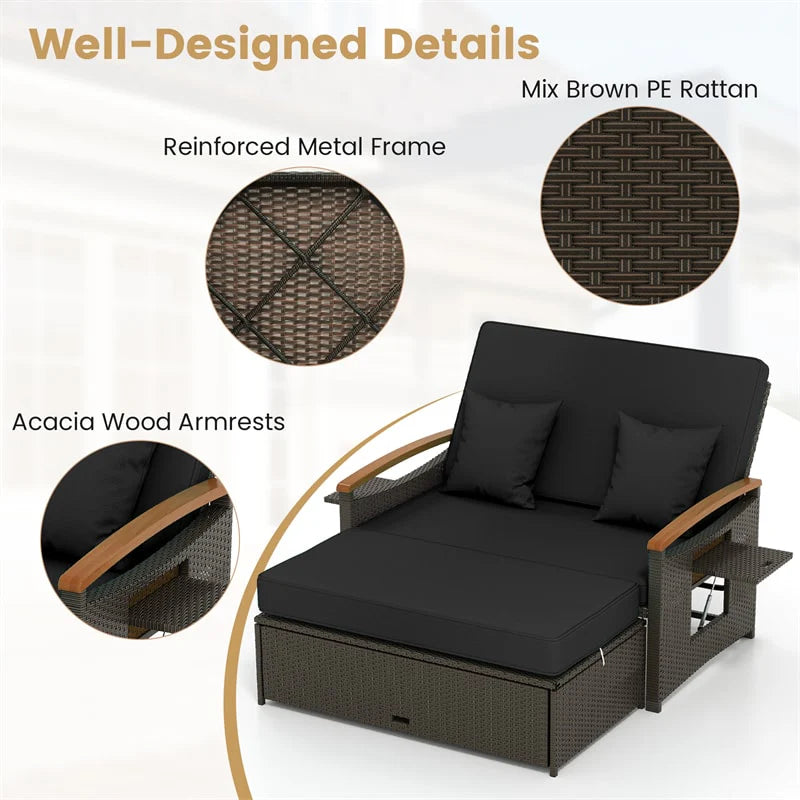 Patio Rattan Daybed with Adjustable Backrest, 2-Person Outdoor Wicker Loveseat with Storage Ottoman - Product image 33