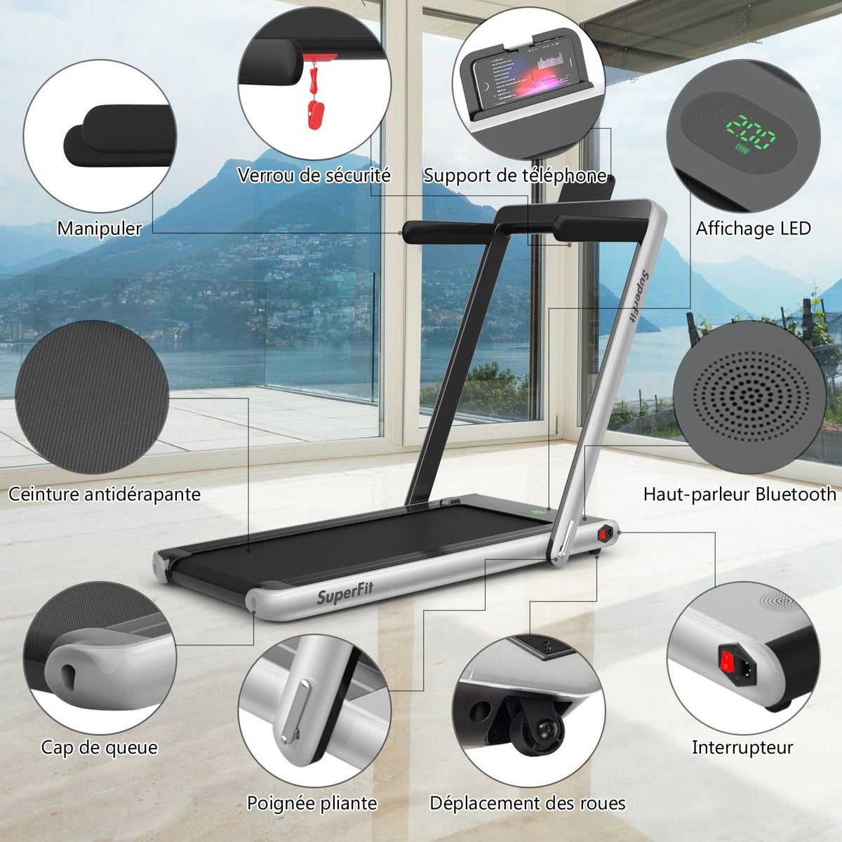 2 in 1 Foldable Electric Treadmill 1 to 12 Km/H with Bluetooth Speaker Remote Control 0.75HP Motor Green/White/Black/Red/Gold/Black and Silver/Blue -