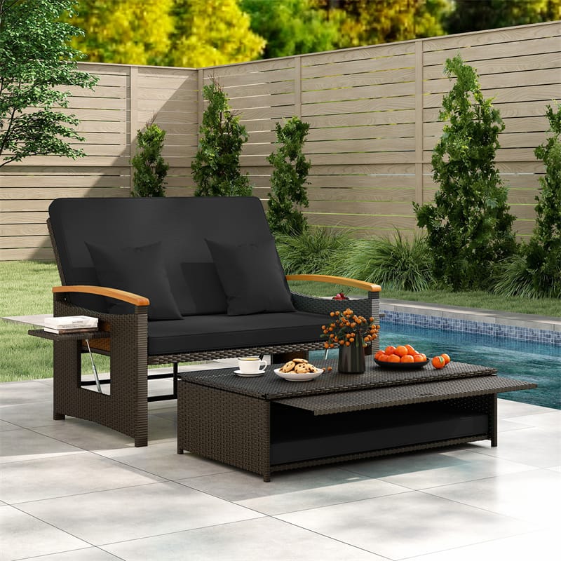 Patio Rattan Daybed with Adjustable Backrest, 2-Person Outdoor Wicker Loveseat with Storage Ottoman - Product image 34